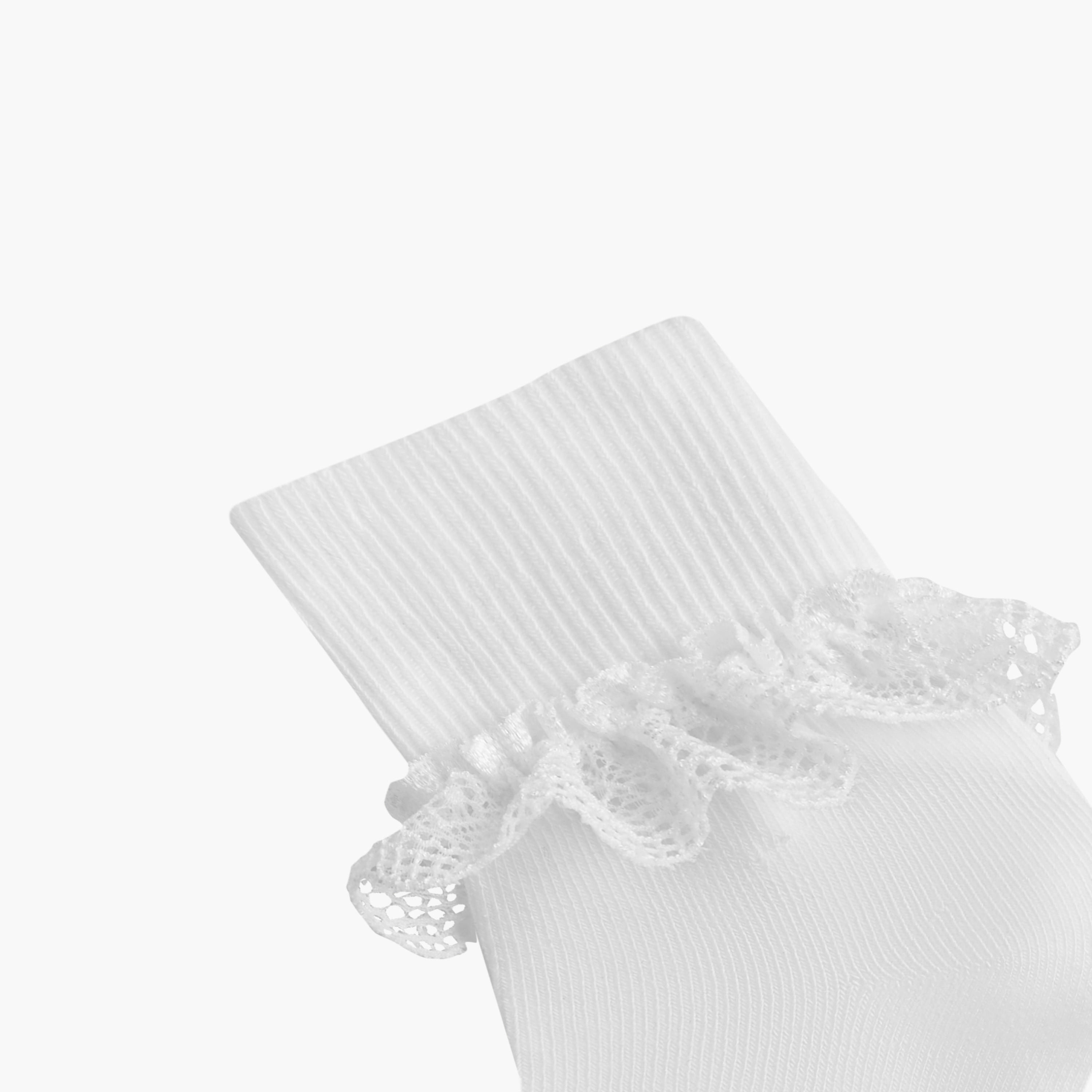 طقم جوارب مضلعة بدون تيري بطول الكاحل 3 أزواج مع تفاصيل كشكش من ليتل ميسي-girls-accessories-socks-image-3