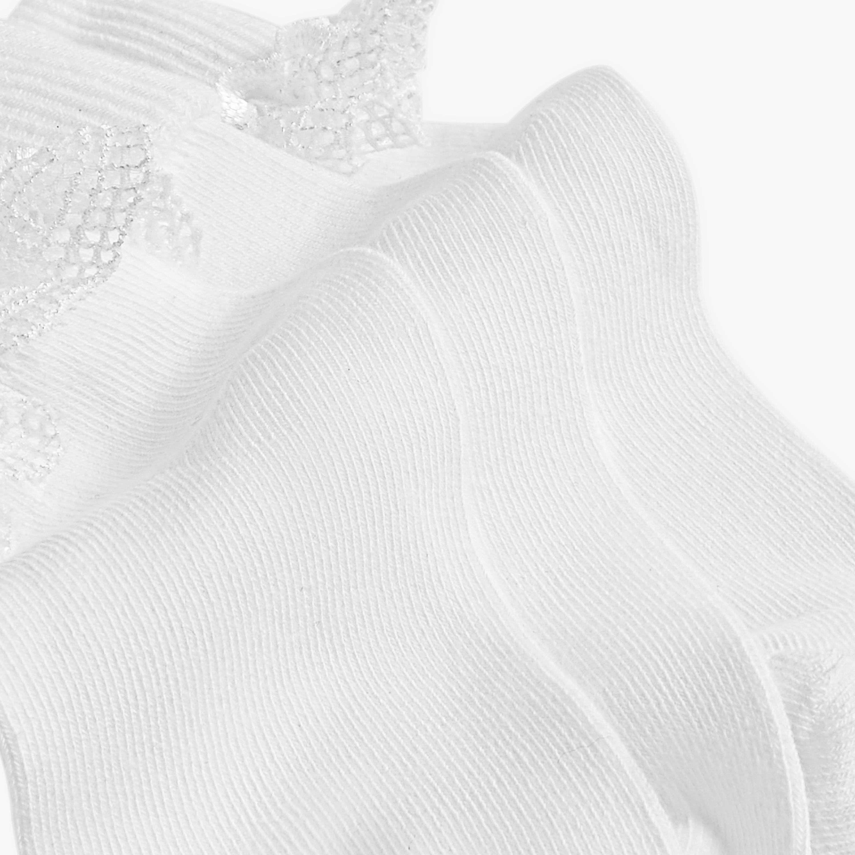 طقم جوارب مضلعة بدون تيري بطول الكاحل 3 أزواج مع تفاصيل كشكش من ليتل ميسي-girls-accessories-socks-image-4