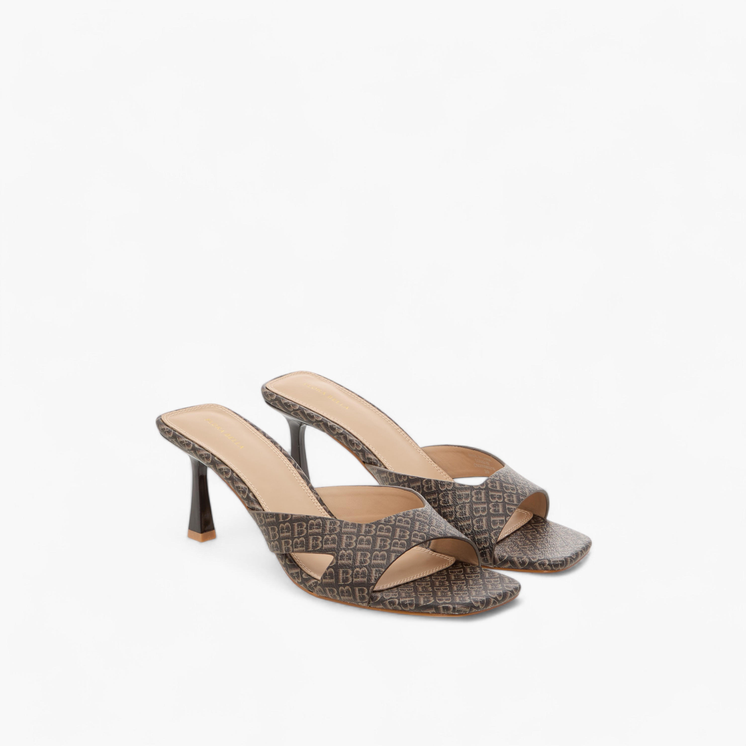 Flora Bella Monogram Print Slip-On Sandals with Flared Heels-women-shoes-sandals-heeled-image-1