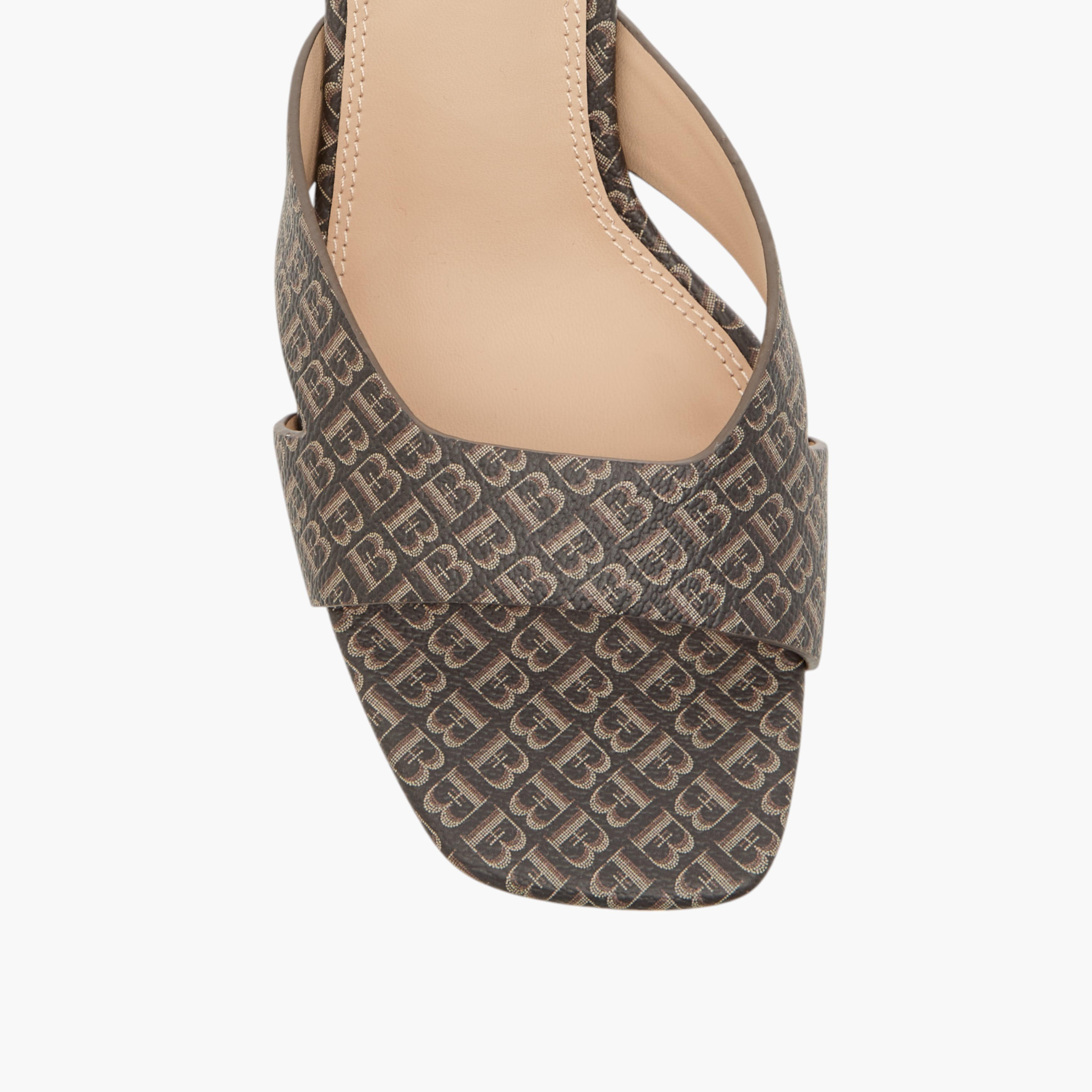 Flora Bella Monogram Print Slip-On Sandals with Flared Heels-women-shoes-sandals-heeled-image-4
