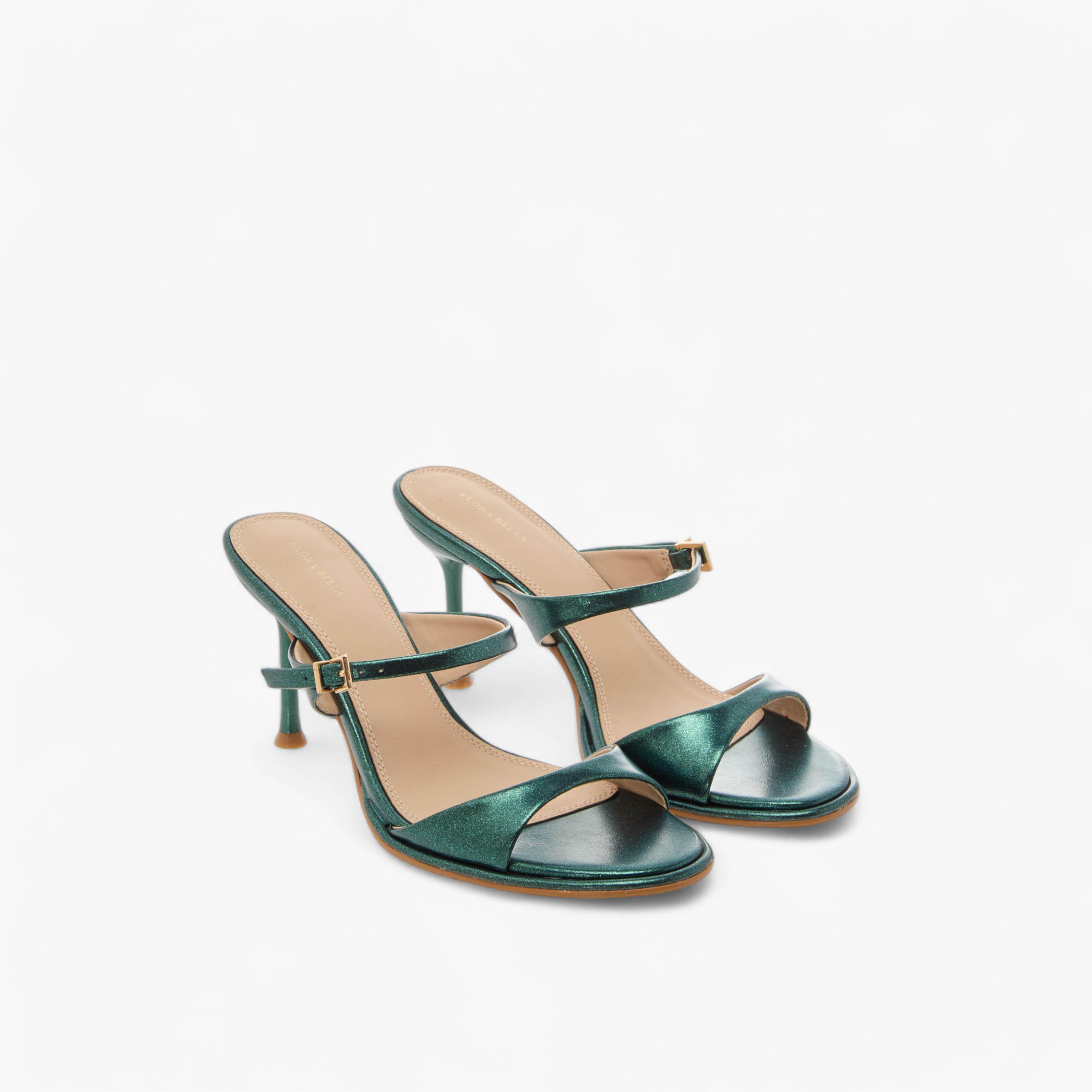 صندل ميتاليك بارز الملمس بكعب ستيليتو وإبزيم من فلورا بيلا-women-shoes-sandals-heeled-image-1