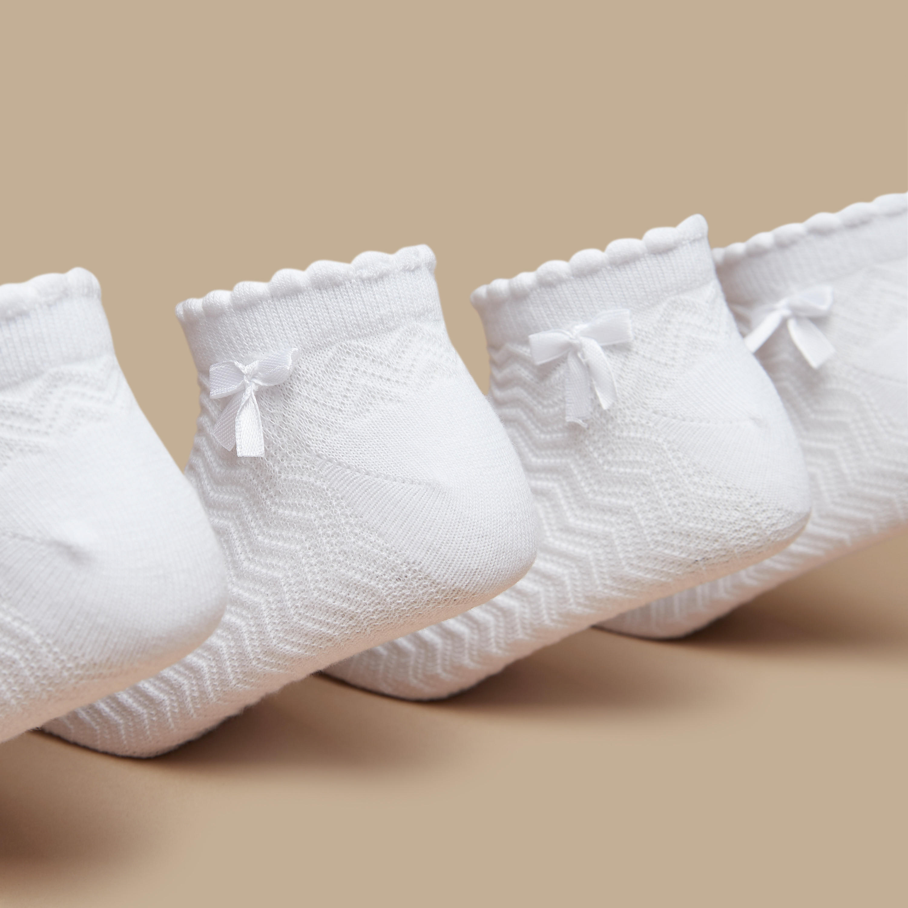 Textured Ankle Length Socks with Scallop Hem and Bow - Set of 5-girls-accessories-socks-image-2