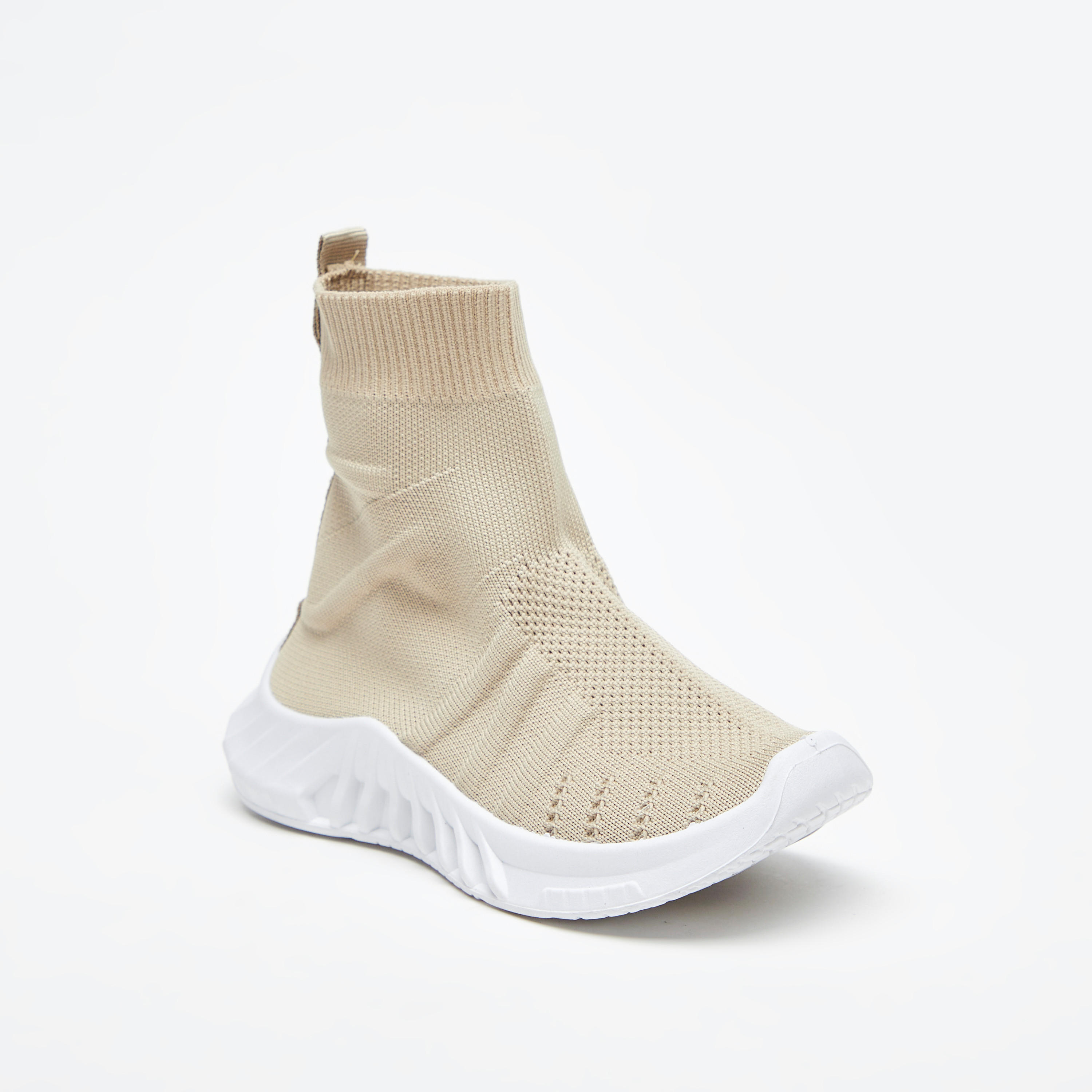 حذاء سنيكرز سادة سهل الارتداء برقبة مرتفعة وألسنة سحب-girls-shoes-sneakers-image-1