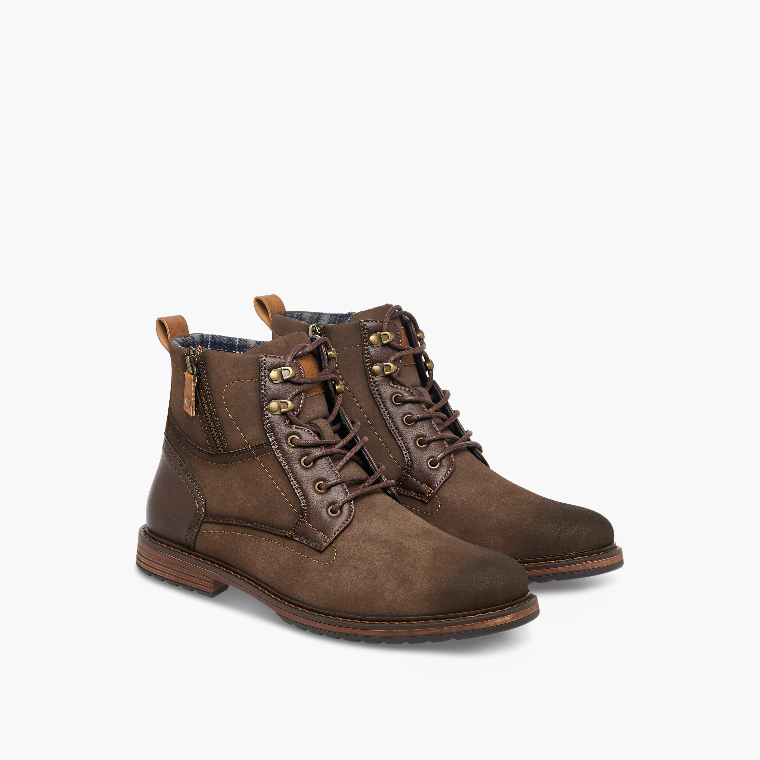 LBL by Shoexpress Panelled Ankle Boots with Zip Closure-men-shoes-boots-image-1