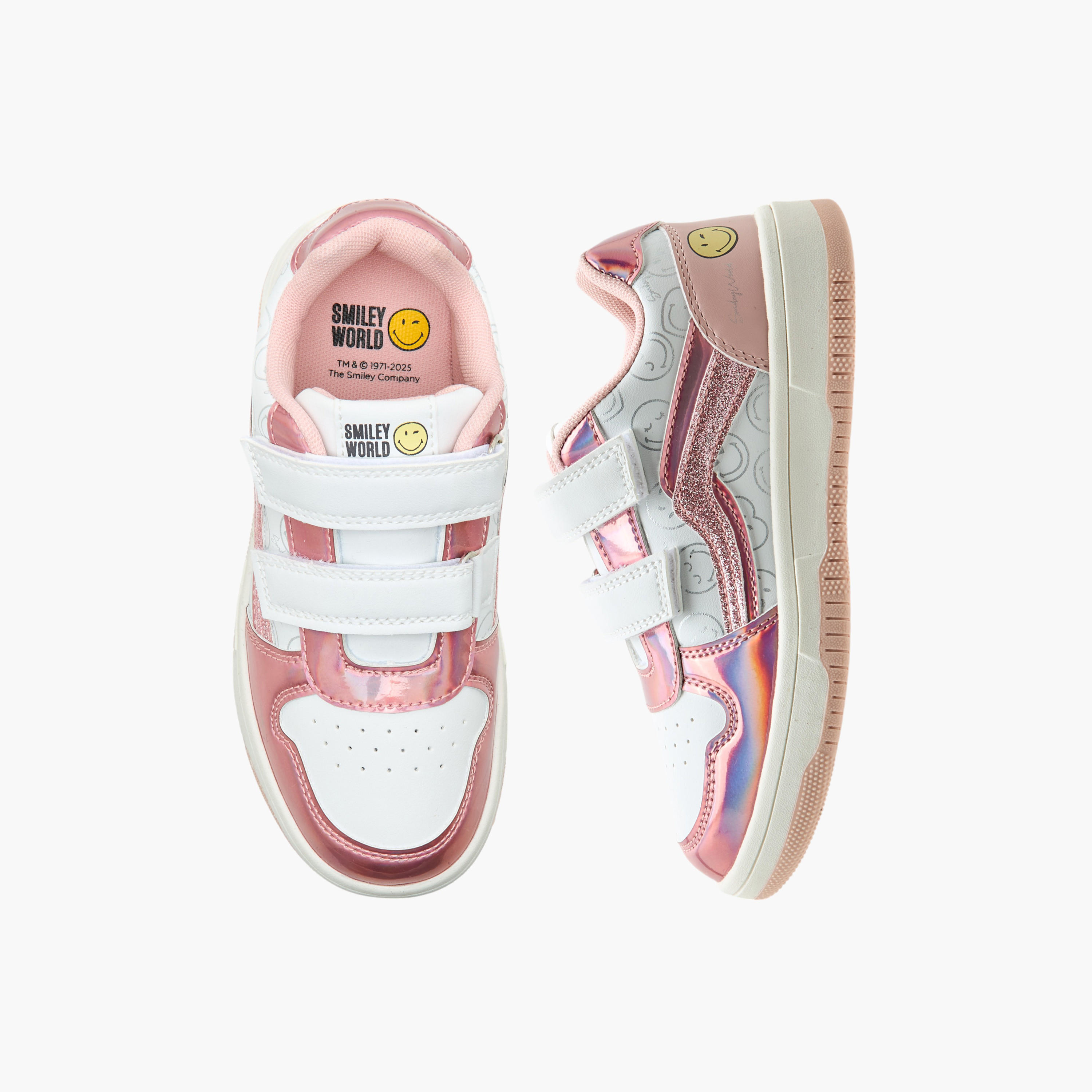 Smiley World Printed Sneakers with Hook and Loop Closure-girls-shoes-sneakers-image-1
