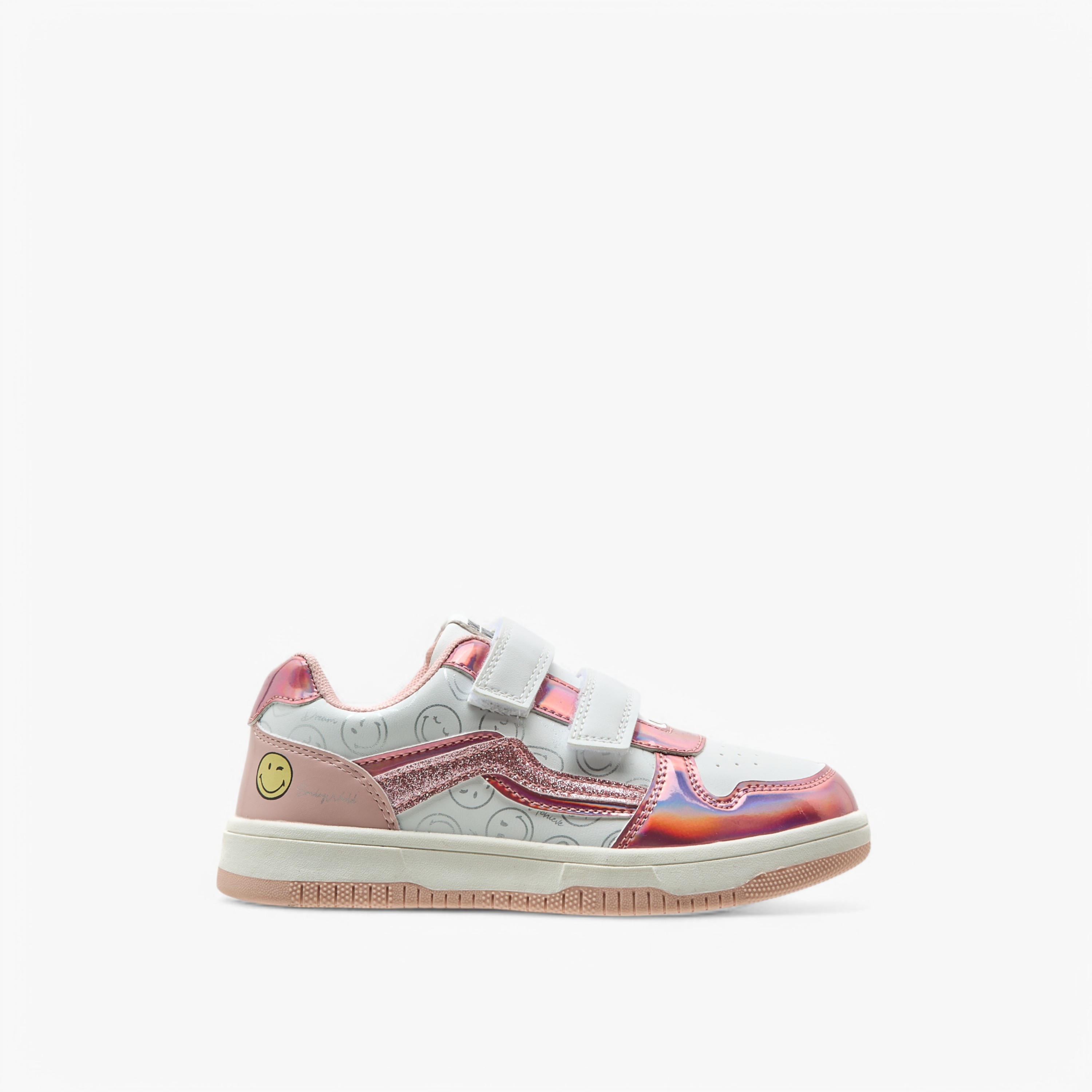 Smiley World Printed Sneakers with Hook and Loop Closure-girls-shoes-sneakers-image-3