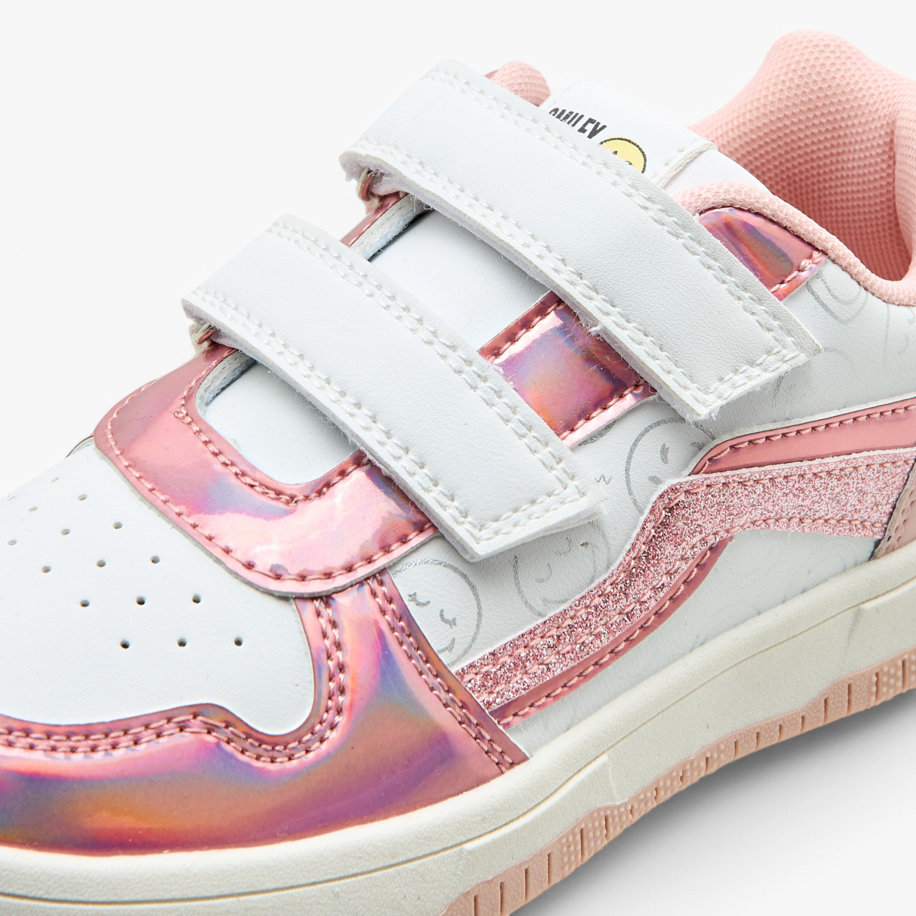 Smiley World Printed Sneakers with Hook and Loop Closure-girls-shoes-sneakers-image-4