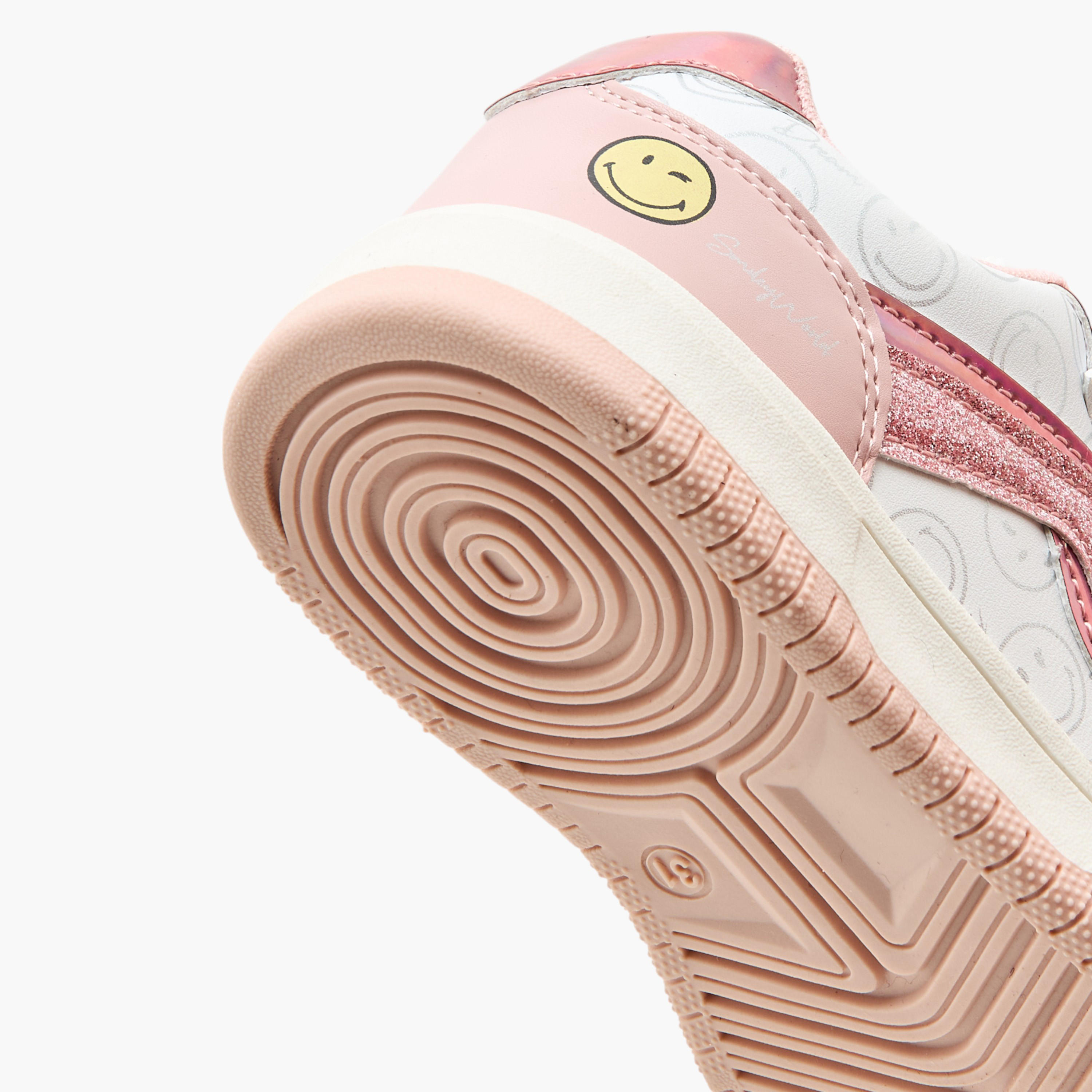Smiley World Printed Sneakers with Hook and Loop Closure-girls-shoes-sneakers-image-5