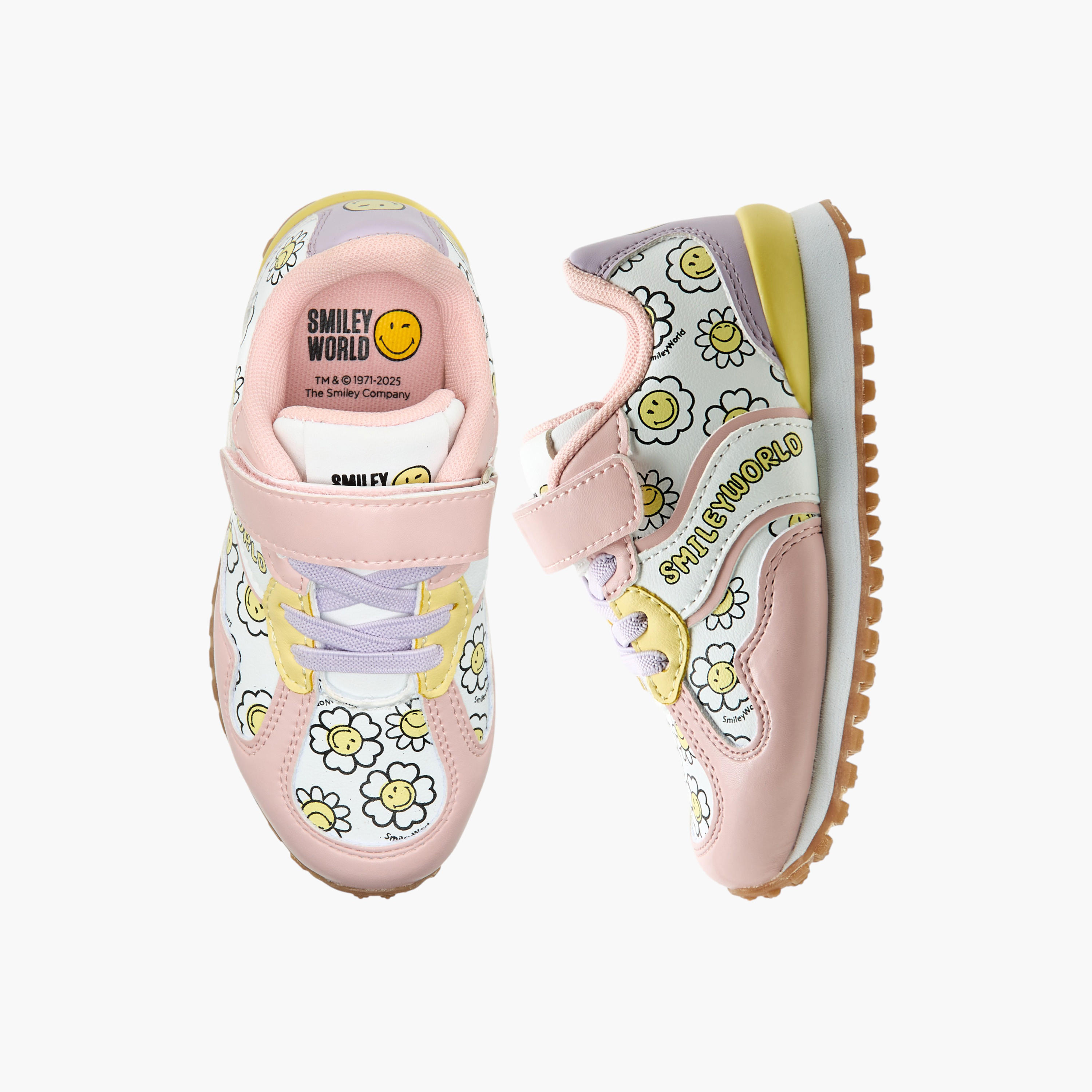 Smiley World Floral Print Sneakers with Hook and Loop Closure-girls-shoes-sneakers-image-1