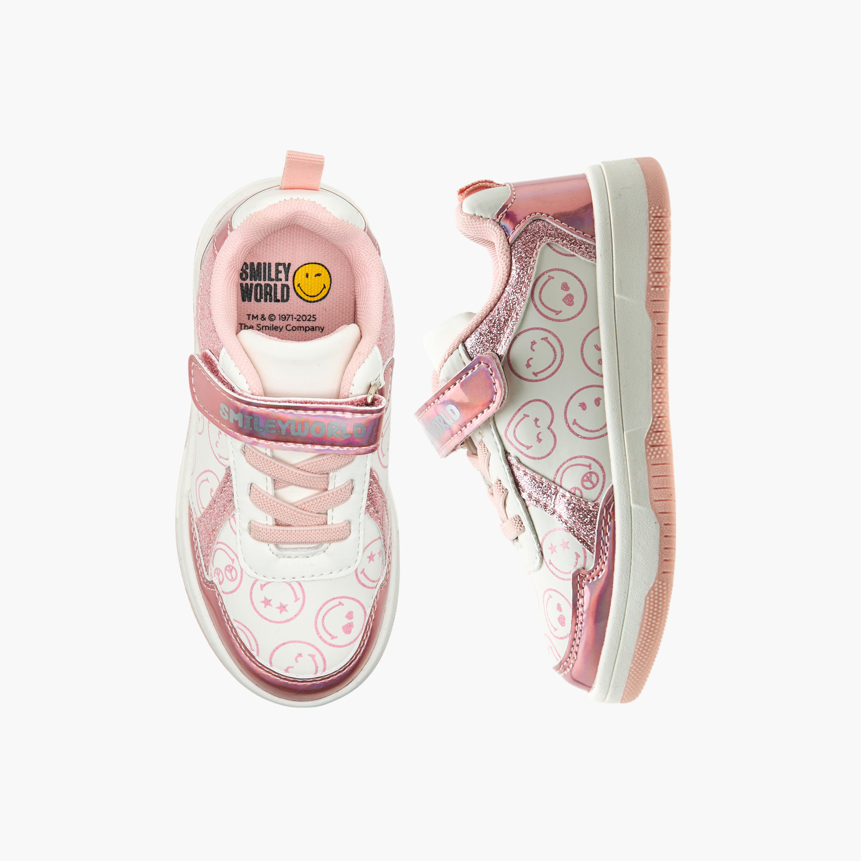 حذاء سنيكرز بشريط إغلاق لاصق وطبعات الشعار من سمايلي وورلد-girls-shoes-sneakers-image-5