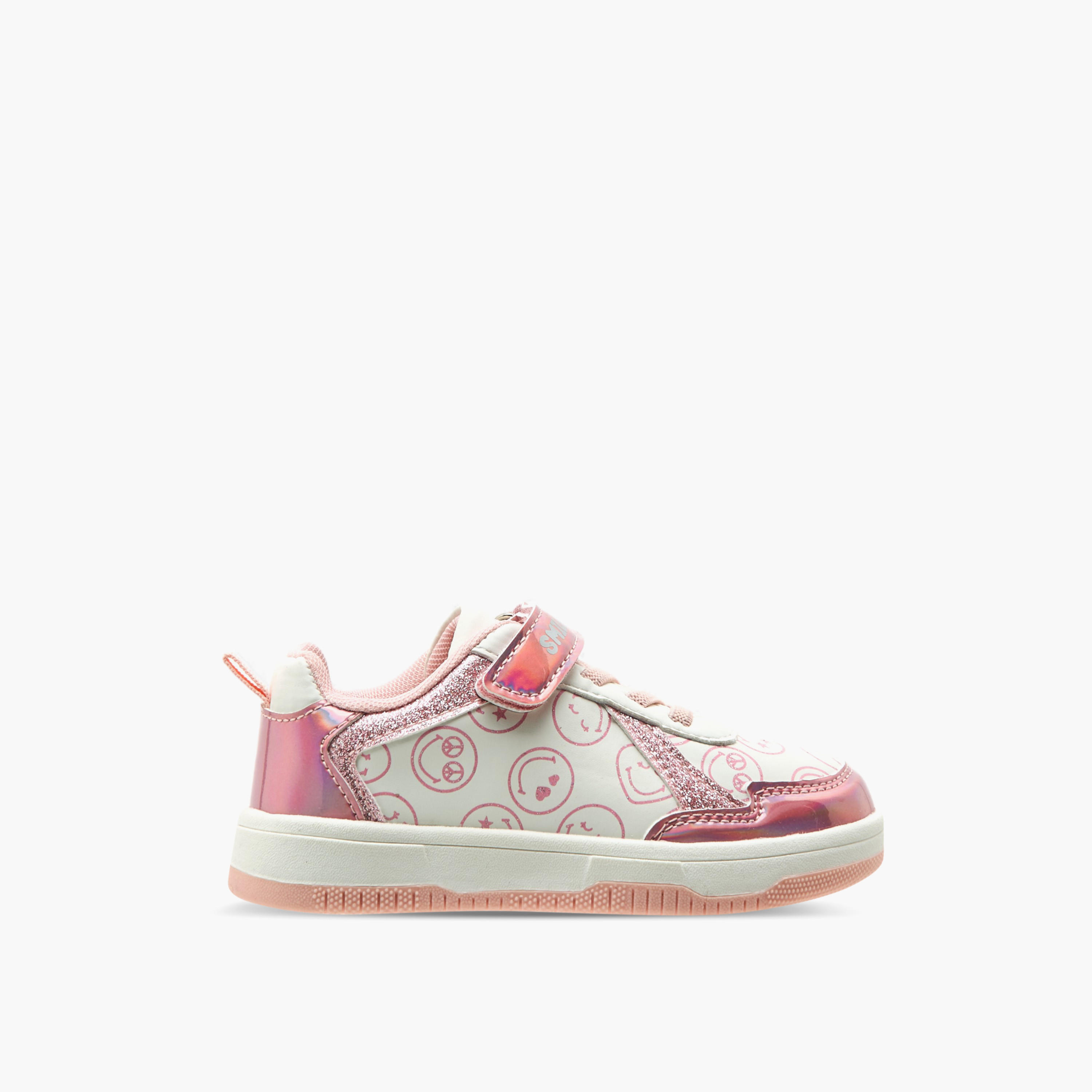 حذاء سنيكرز بشريط إغلاق لاصق وطبعات الشعار من سمايلي وورلد-girls-shoes-sneakers-image-3