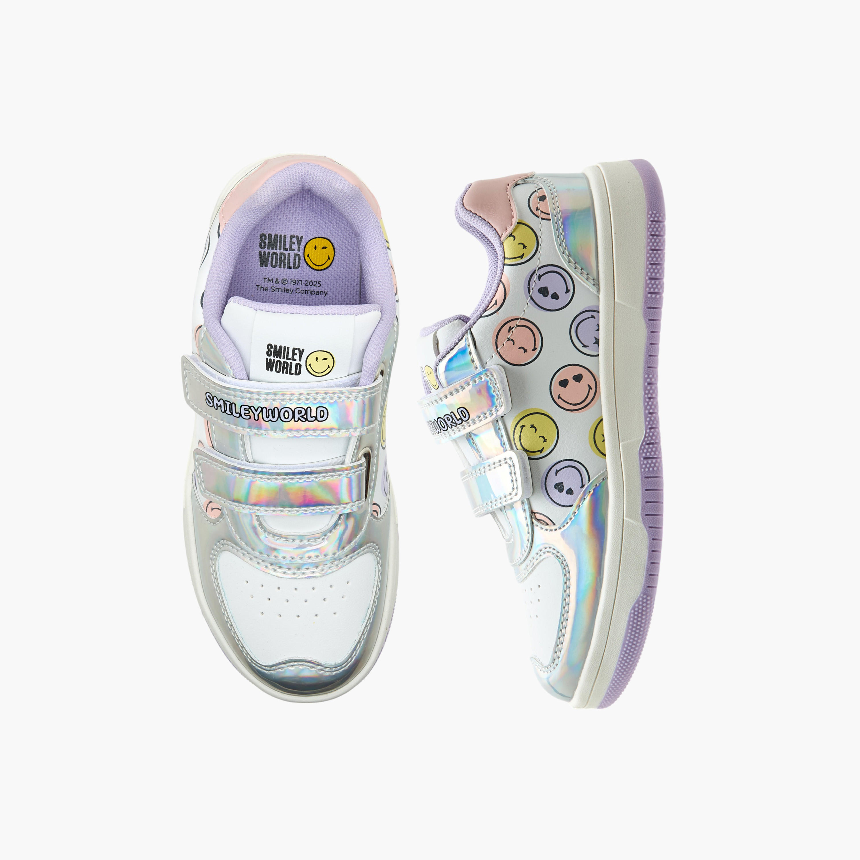 SmileyWorld Logo Print Sneakers with Hook and Loop Closure-girls-shoes-sneakers-image-1