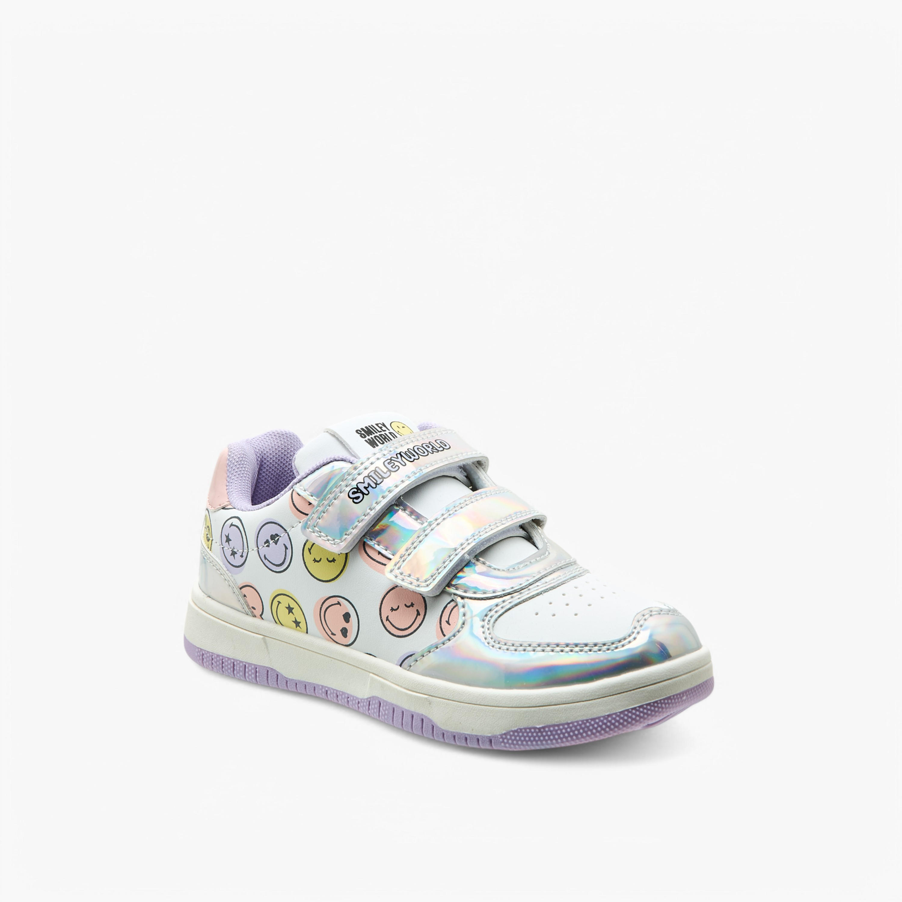 SmileyWorld Logo Print Sneakers with Hook and Loop Closure-girls-shoes-sneakers-image-2