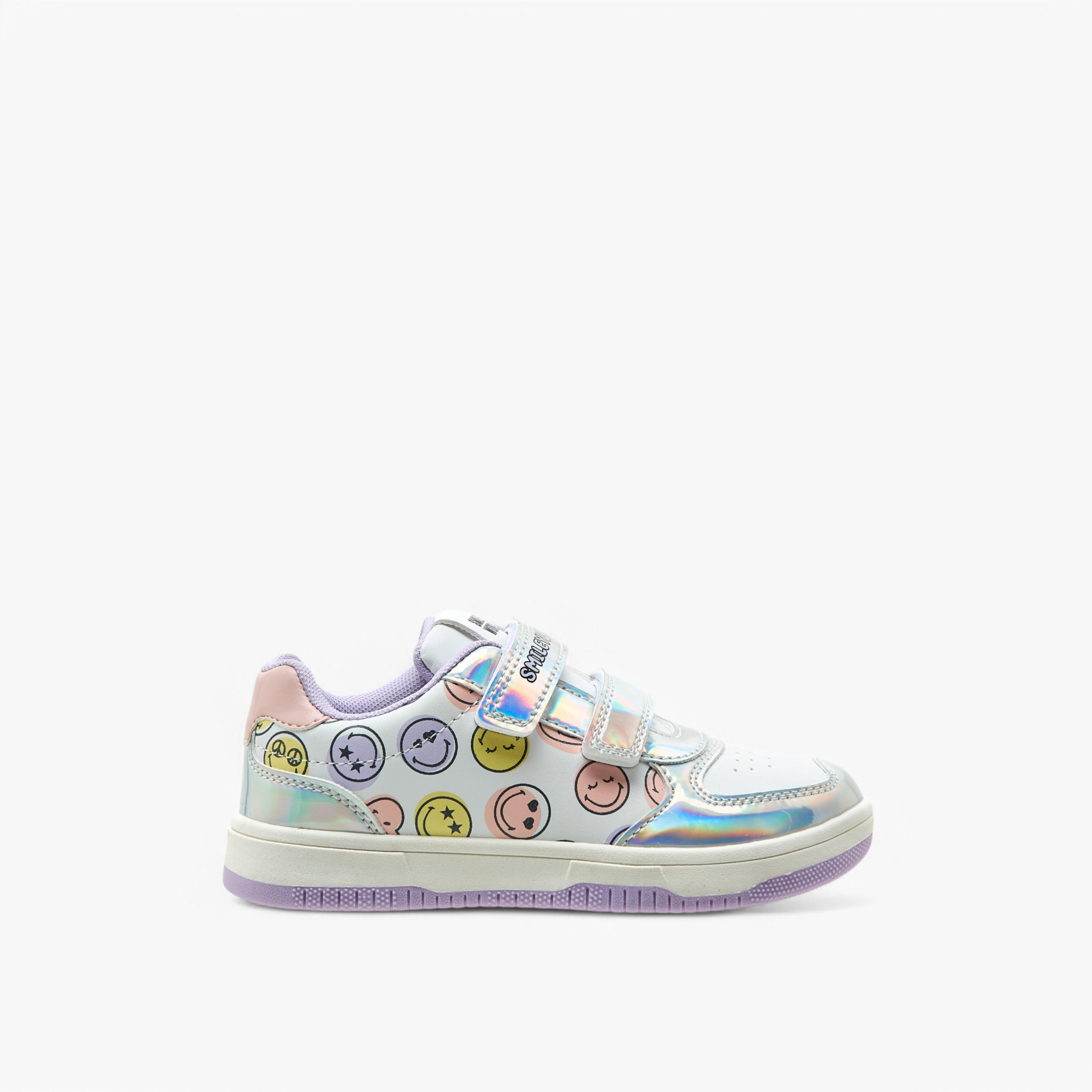 SmileyWorld Logo Print Sneakers with Hook and Loop Closure-girls-shoes-sneakers-image-3