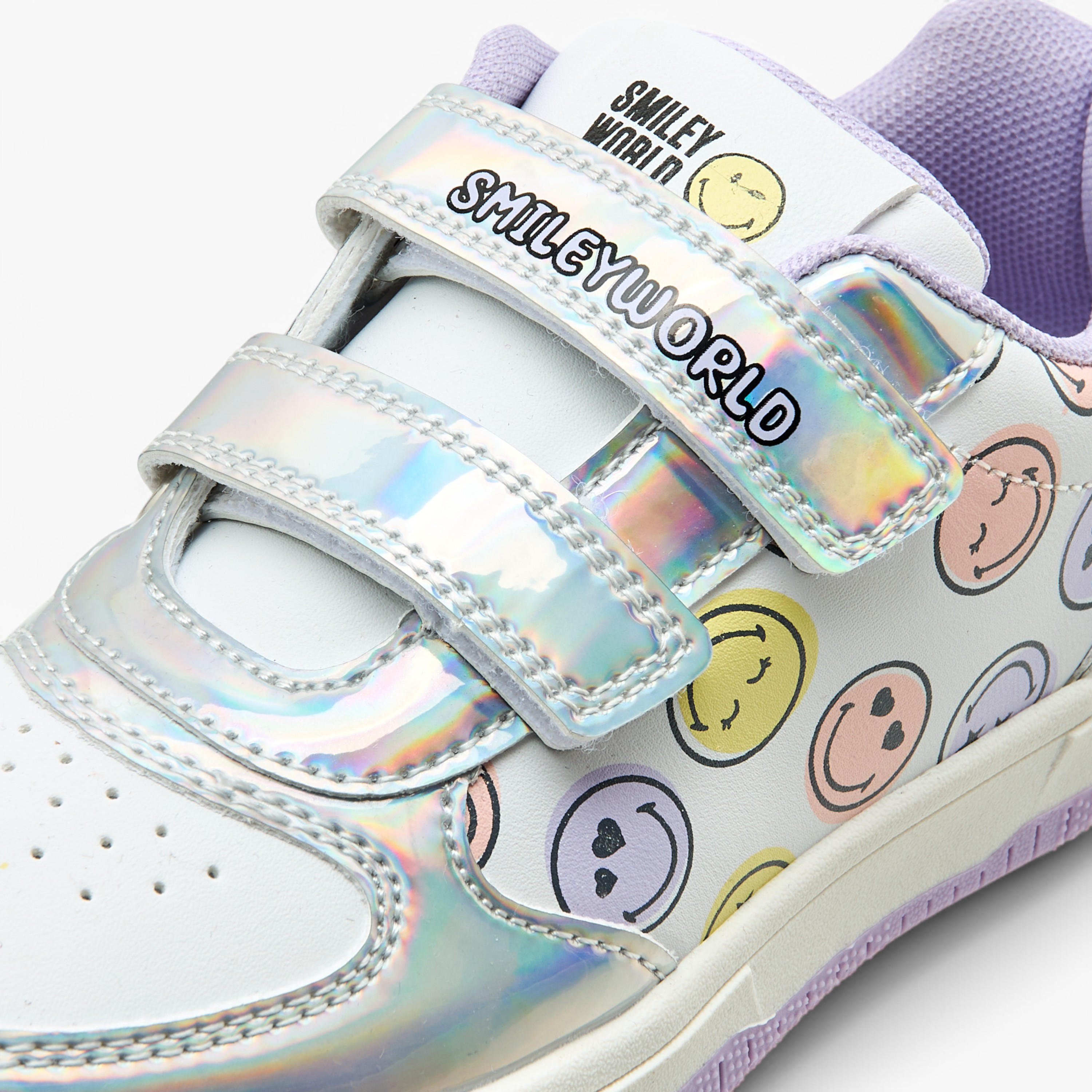 SmileyWorld Logo Print Sneakers with Hook and Loop Closure-girls-shoes-sneakers-image-4