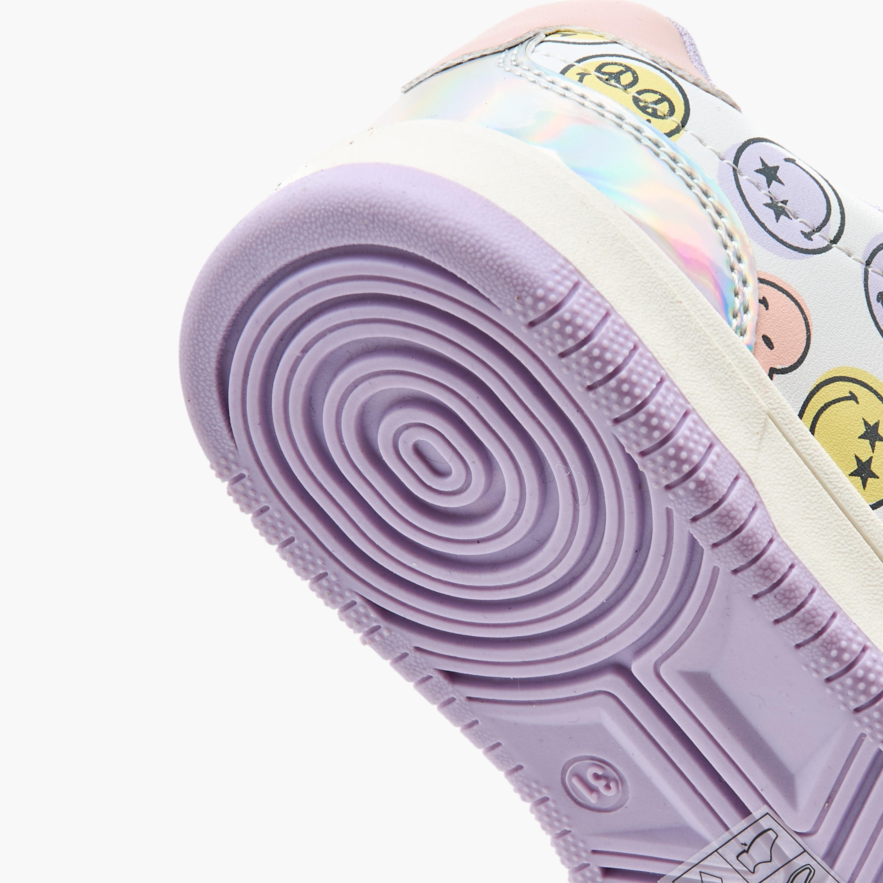 SmileyWorld Logo Print Sneakers with Hook and Loop Closure-girls-shoes-sneakers-image-5