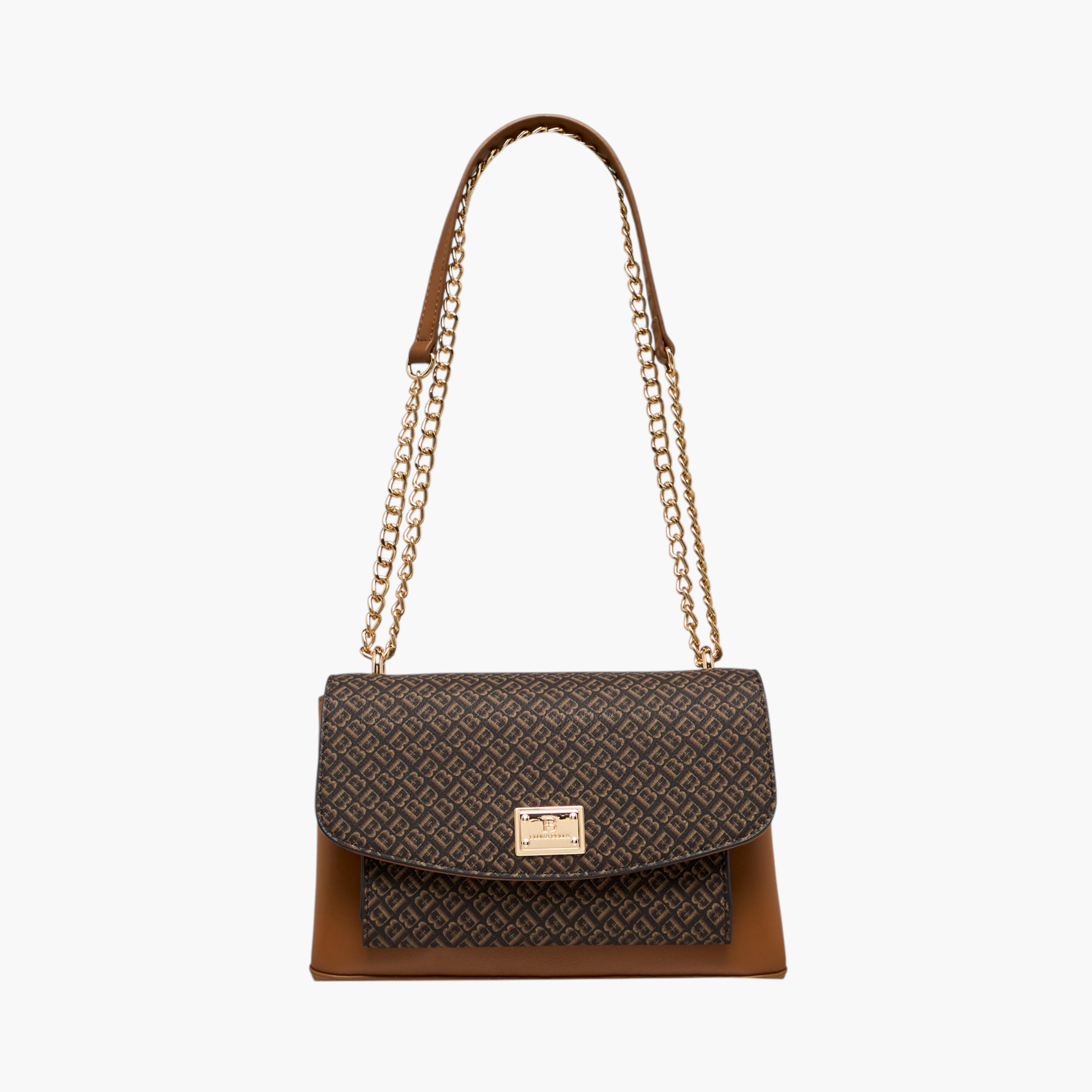 Flora Bella Monogram Print Crossbody Bag with Chain Strap and Flap Closure-women-bagsandwallets-handbags-image-1