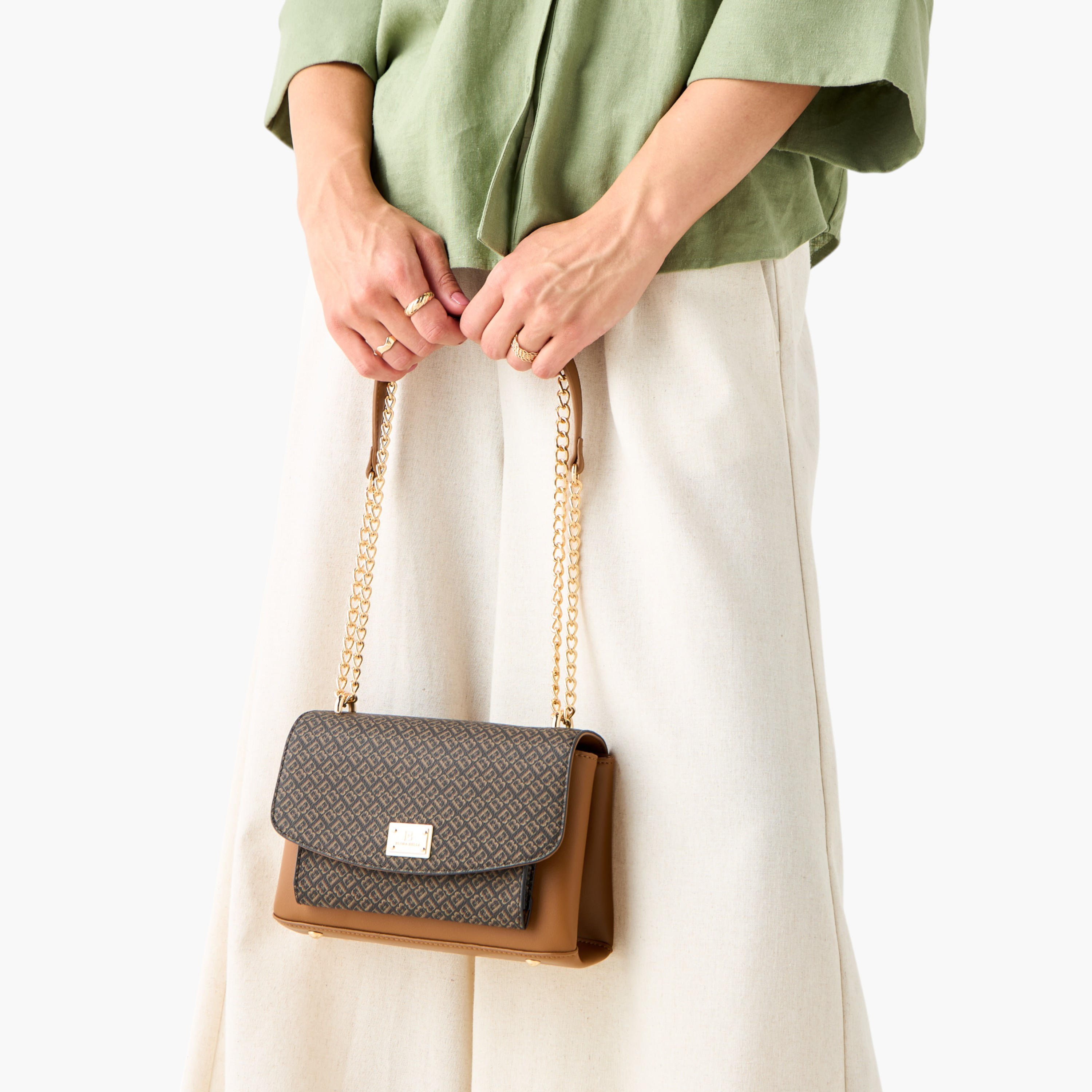 Flora Bella Monogram Print Crossbody Bag with Chain Strap and Flap Closure-women-bagsandwallets-handbags-image-9