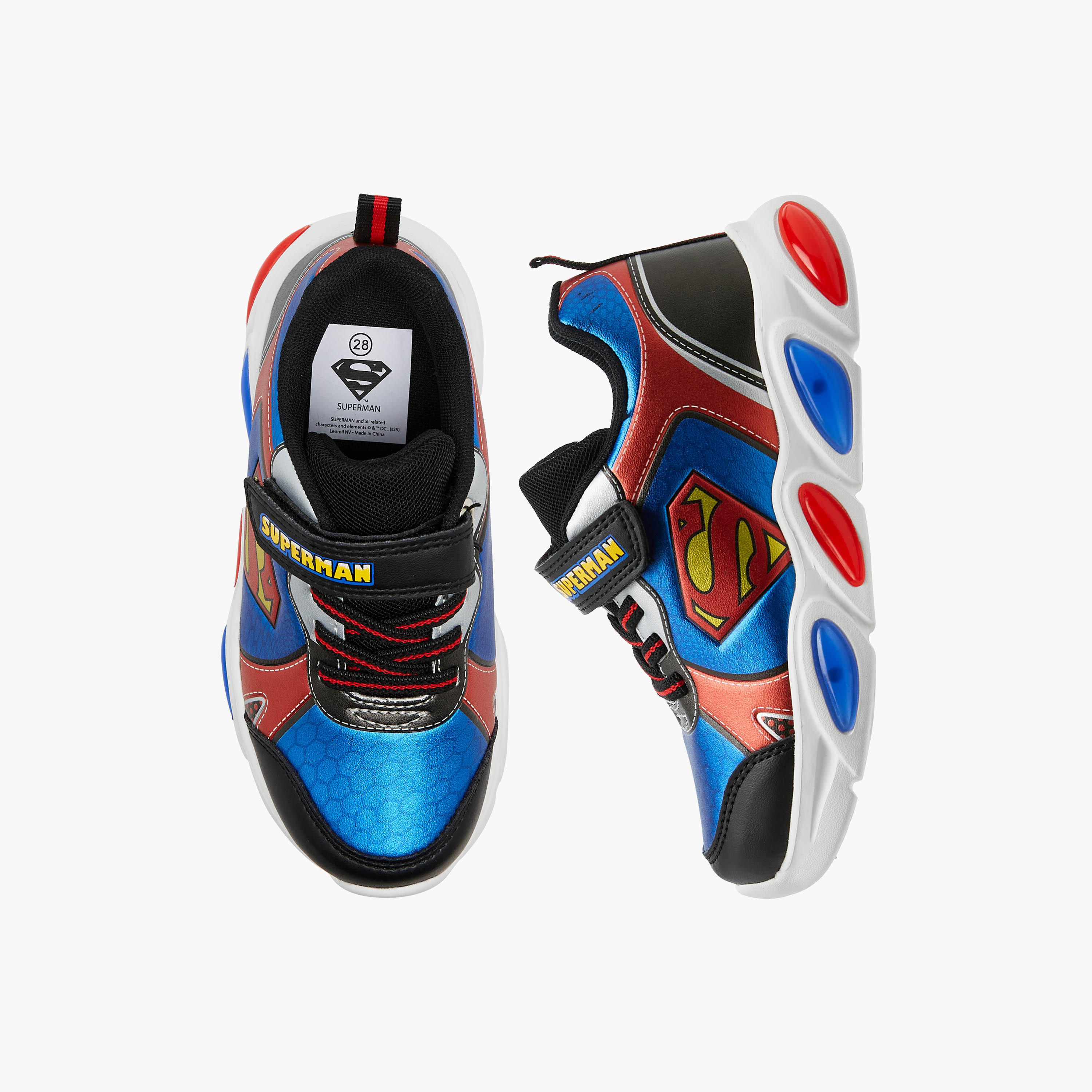 Superman Logo Embossed Light-Up Sneakers with Hook and Loop Closure-boys-shoes-sneakers-image-1