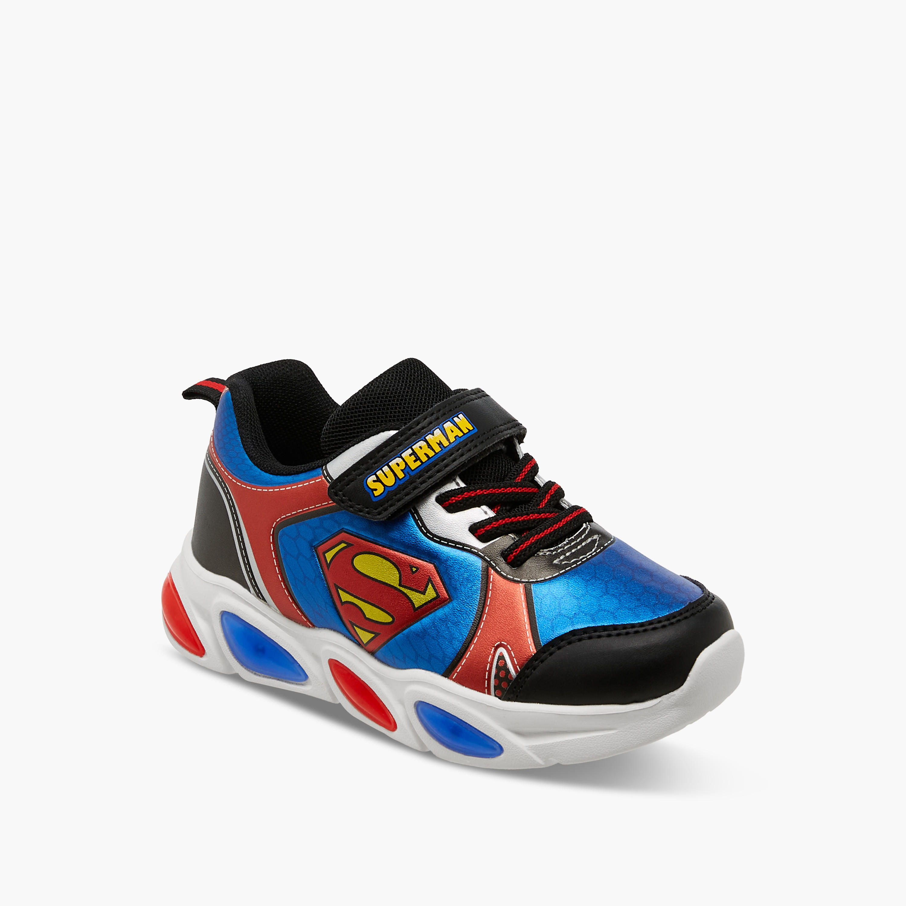 Superman Logo Embossed Light-Up Sneakers with Hook and Loop Closure-boys-shoes-sneakers-image-2
