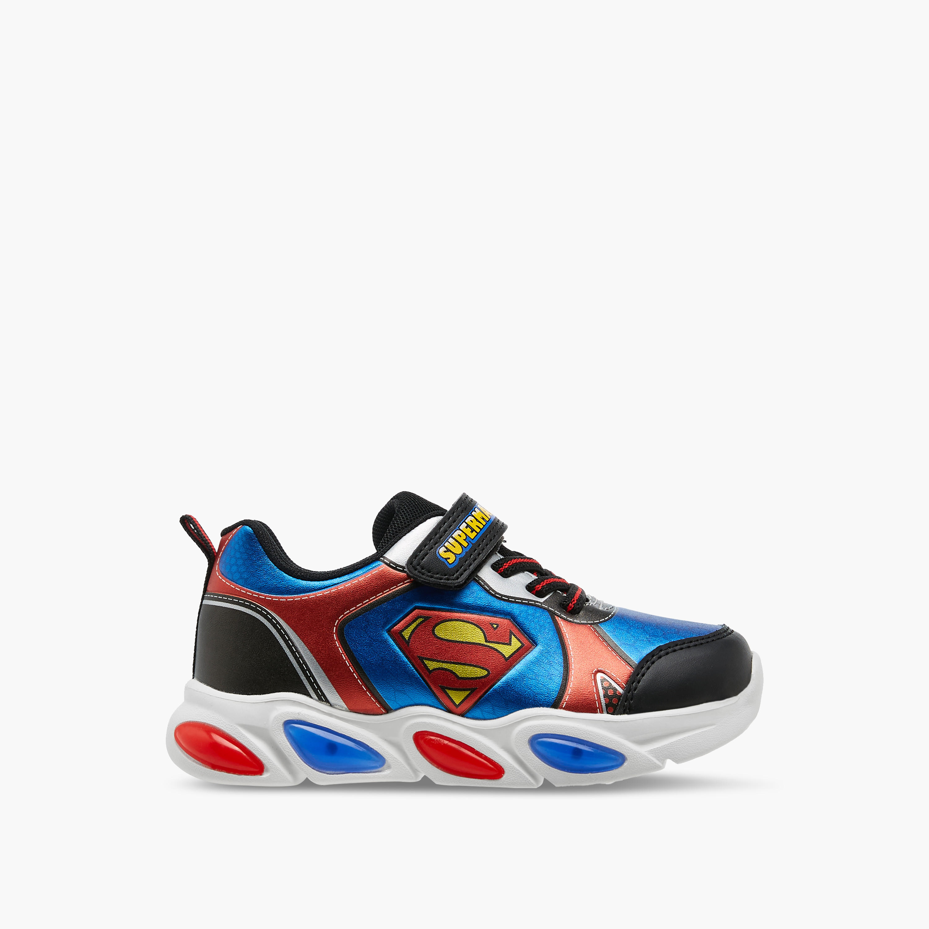 Superman Logo Embossed Light-Up Sneakers with Hook and Loop Closure-boys-shoes-sneakers-image-3