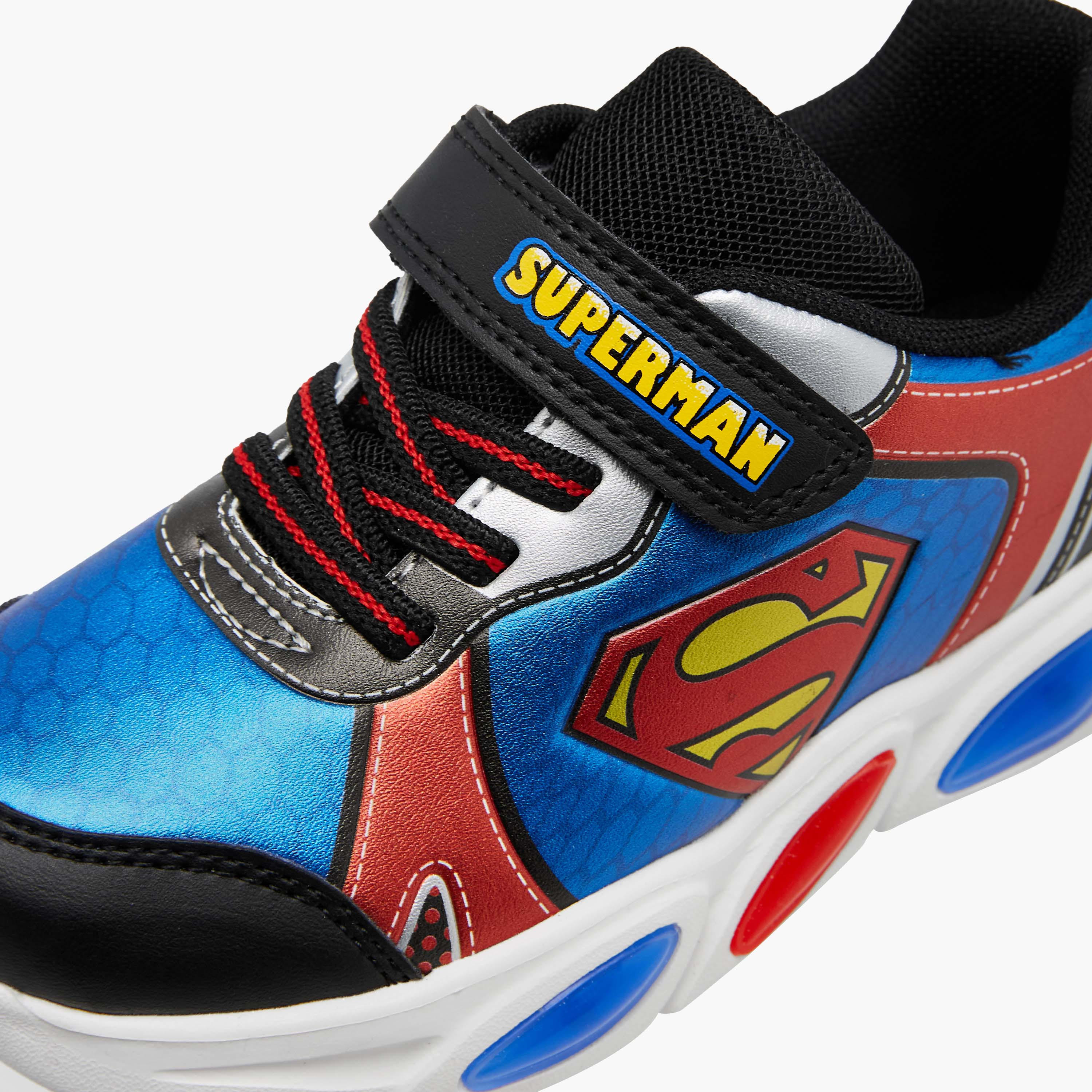 Superman Logo Embossed Light-Up Sneakers with Hook and Loop Closure-boys-shoes-sneakers-image-4