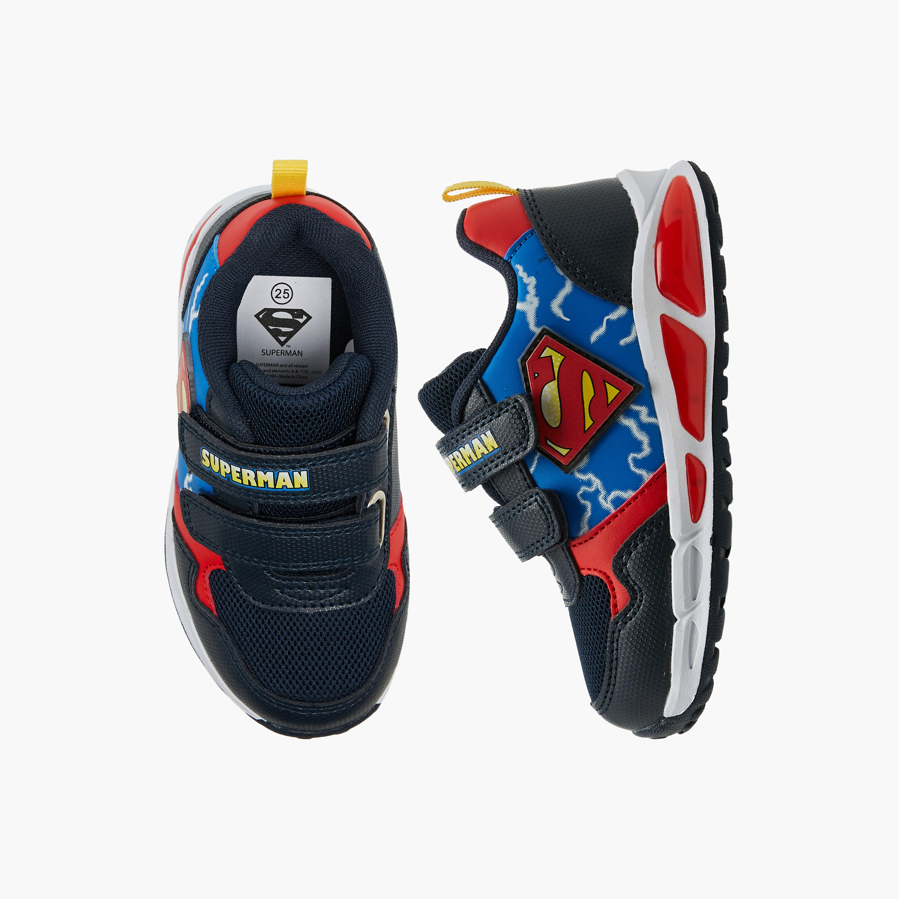 Superman Print Light-Up Sneakers with Hook and Loop Closure-boys-shoes-sneakers-image-1