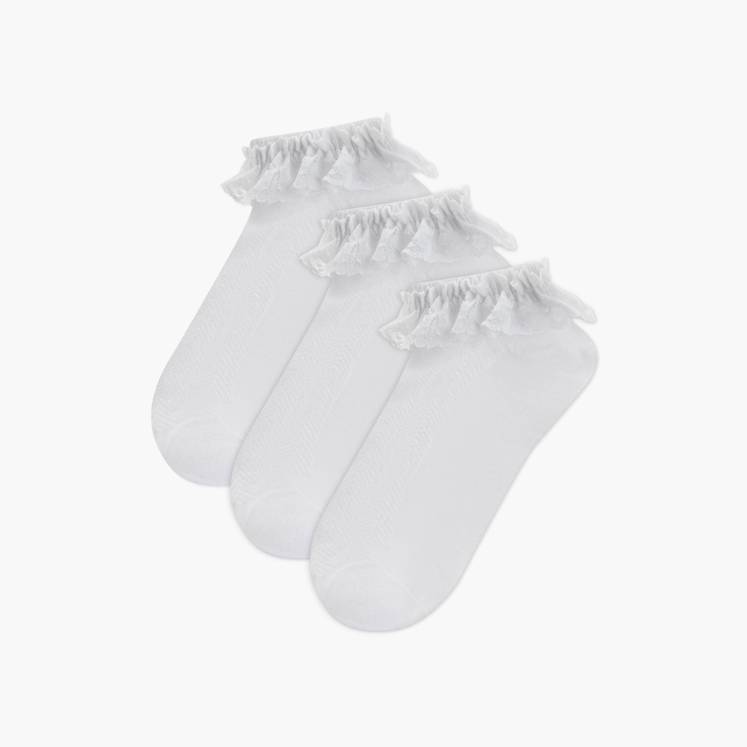 Juniors Lace Detail Ankle Length Socks - Set of 3-girls-accessories-socks-image-1