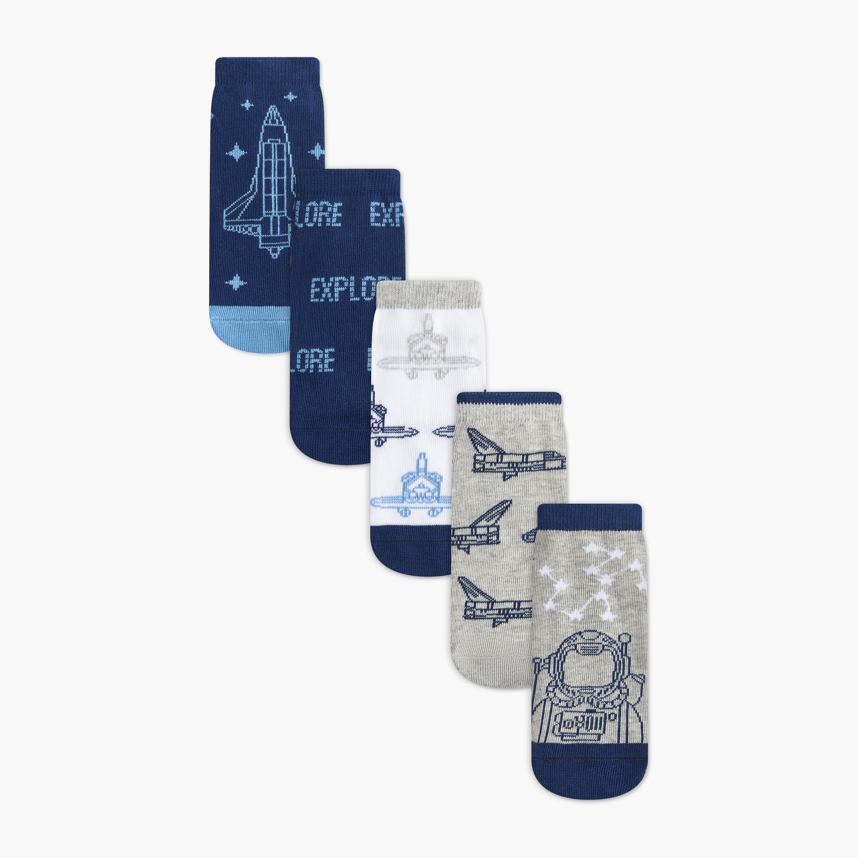 Juniors Space Print Non-Terry Ankle Length Socks - Set of 5-girls-accessories-socks-image-1