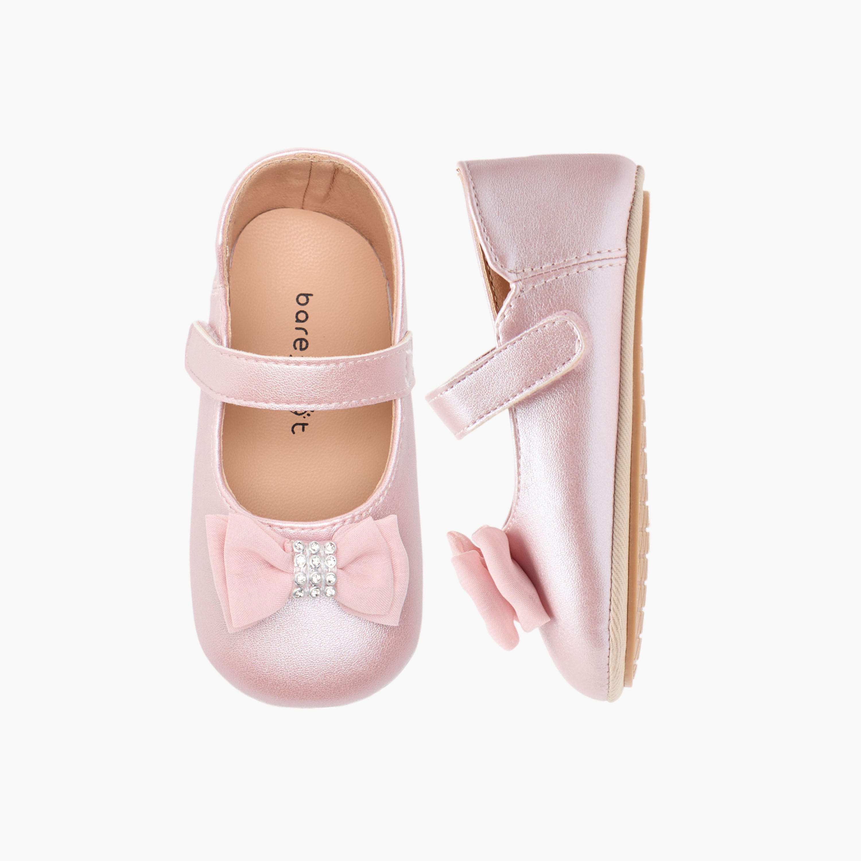 Barefeet Embellished Bow Detail Shoes with Hook and Loop Closure-baby-girls-shoes-closedshoes-image-1