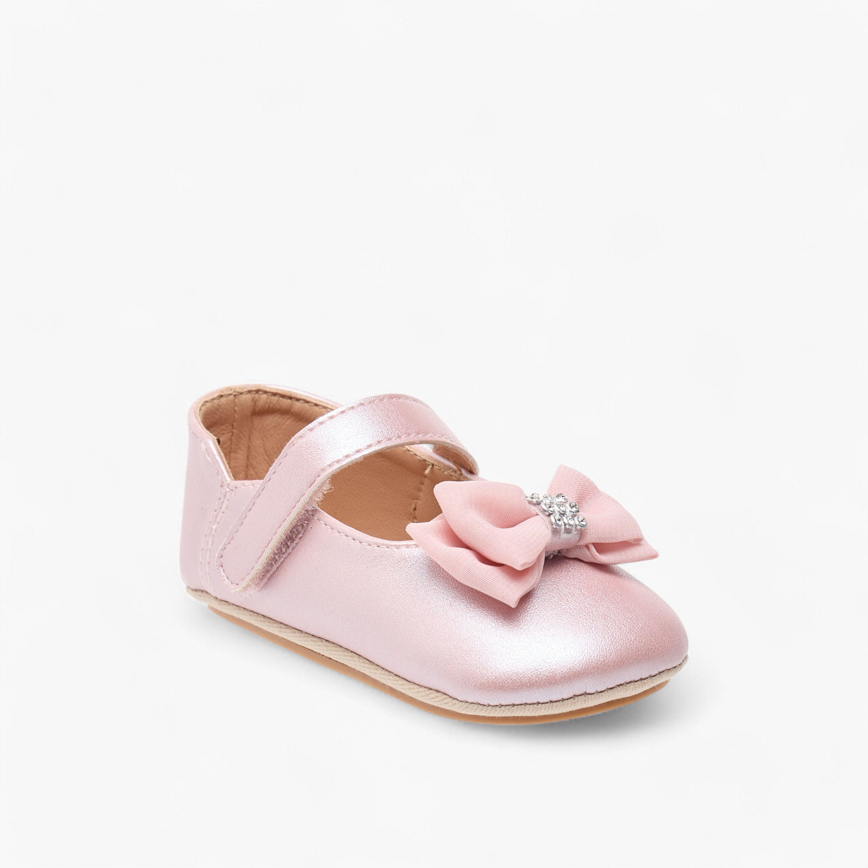 Barefeet Embellished Bow Detail Shoes with Hook and Loop Closure-baby-girls-shoes-closedshoes-image-2