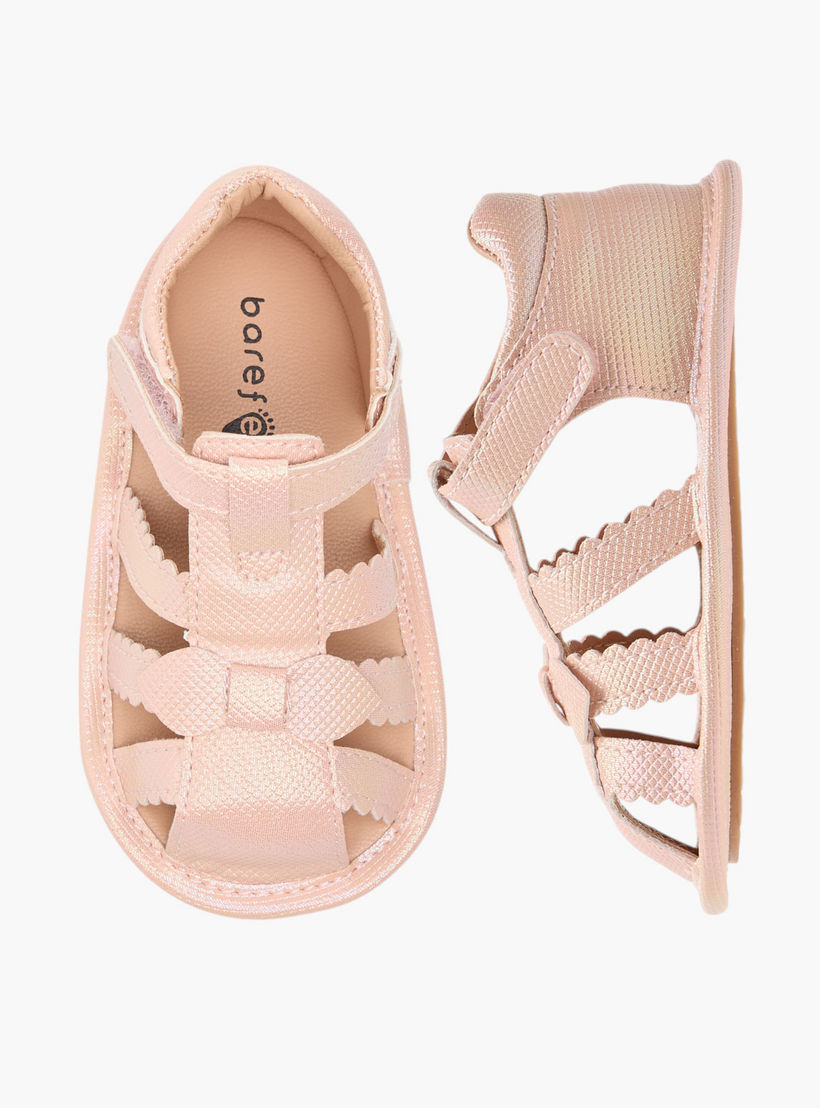 Barefeet Textured Strap Sandals with Hook and Loop Closure-baby-girls-shoes-sandals-image-1