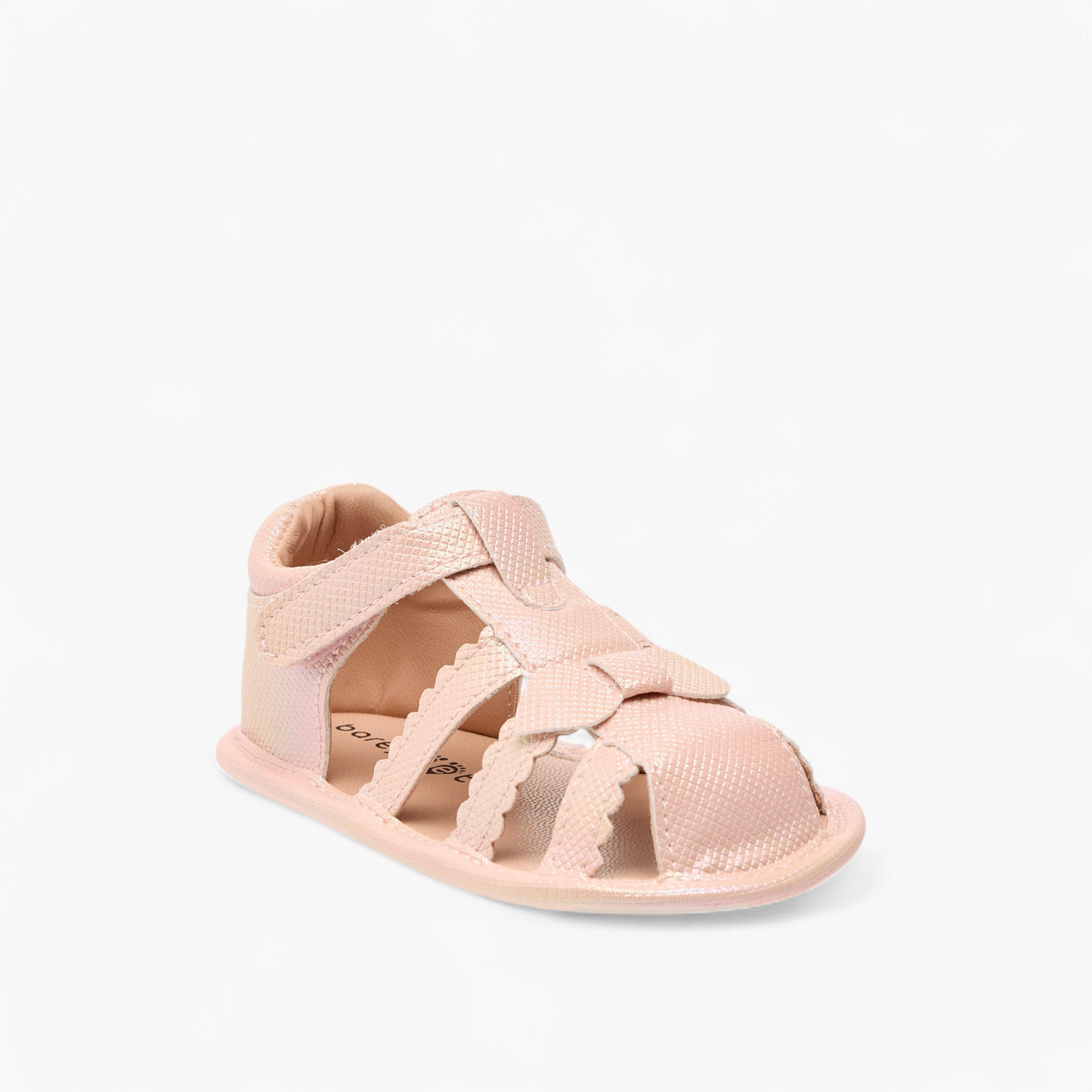 Barefeet Textured Strap Sandals with Hook and Loop Closure-baby-girls-shoes-sandals-image-2