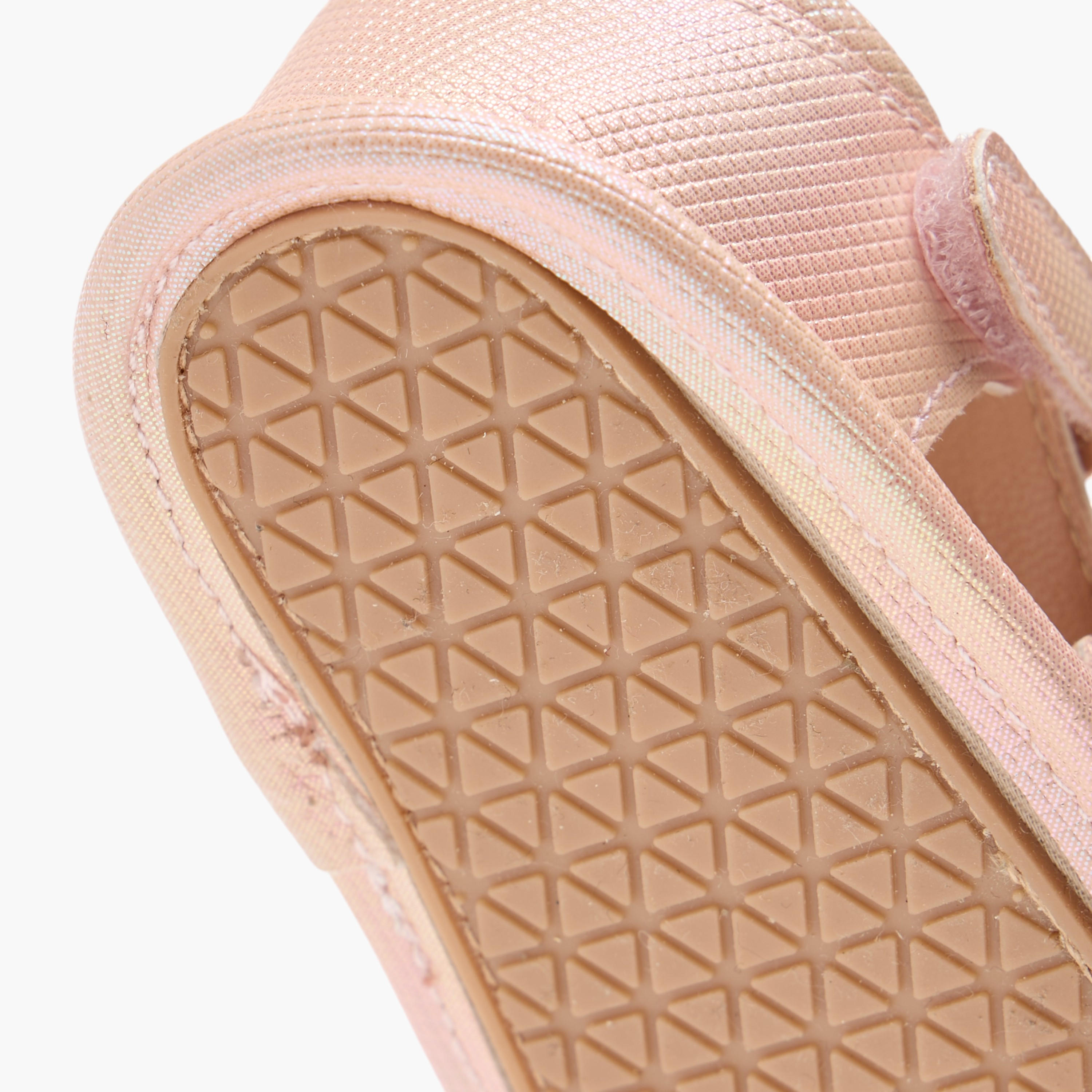 Barefeet Textured Strap Sandals with Hook and Loop Closure-baby-girls-shoes-sandals-image-5