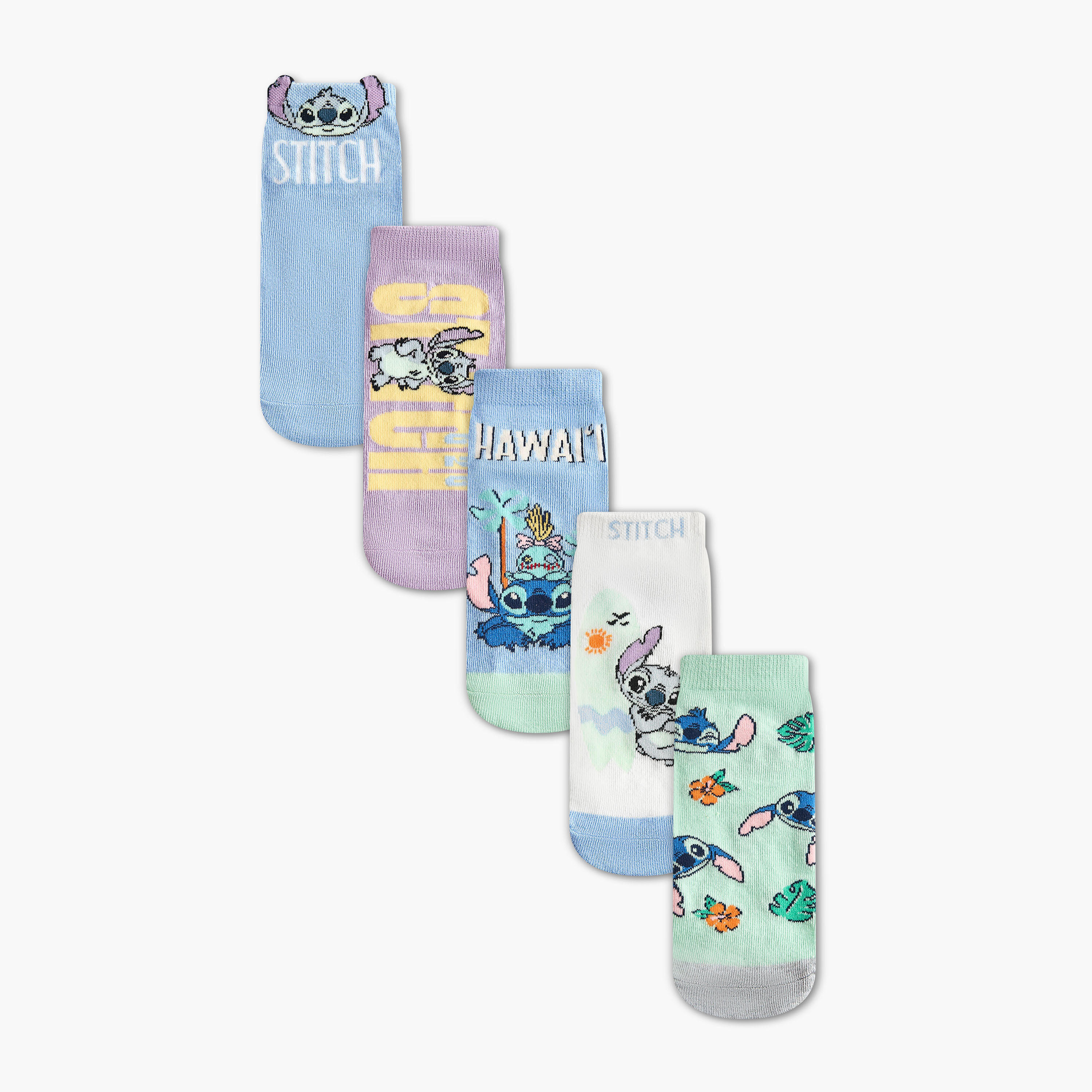 Pack of 5 Disney Girls Socks Ankle Length Stitch Print-girls-accessories-socks-image-1
