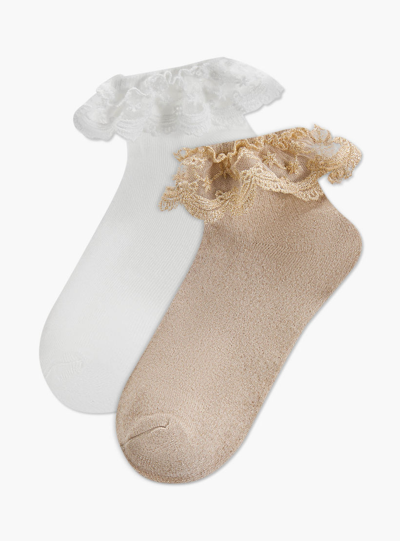 Little Missy Solid Socks with Frill Detail - Set of 2-girls-accessories-socks-image-1