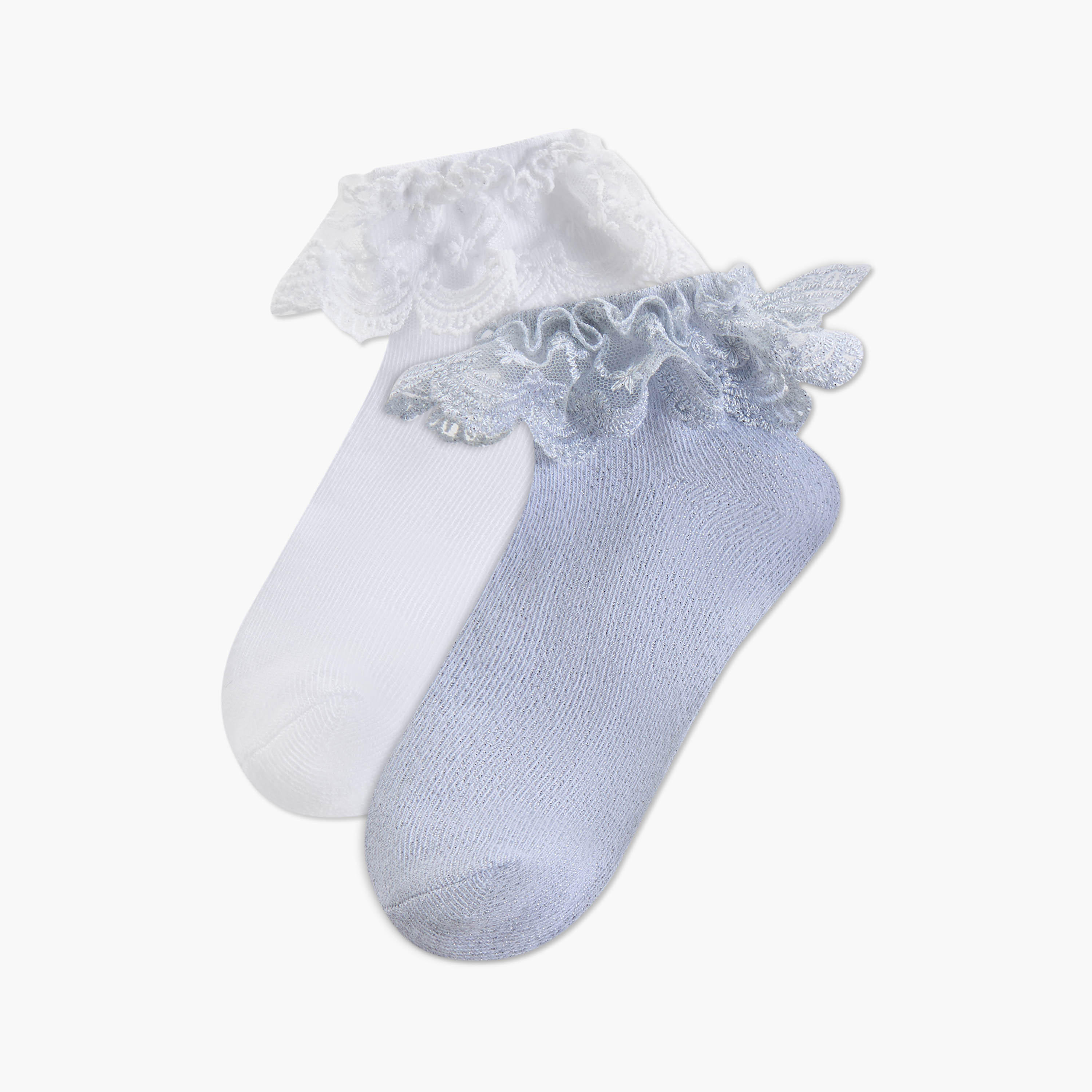 Little Missy Solid Socks with Frill Detail - Set of 2-girls-accessories-socks-image-1