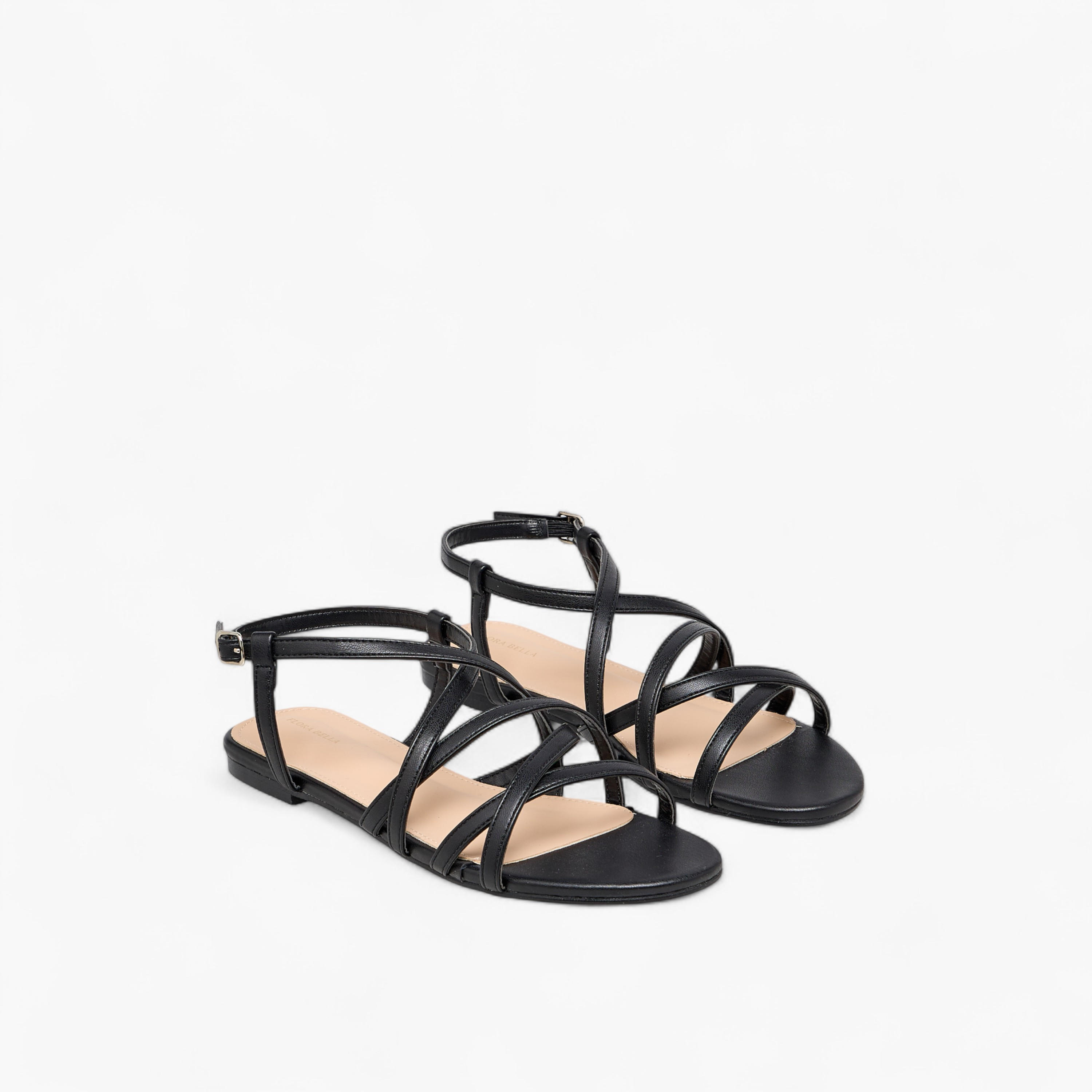 Flora Bella Solid Criss Cross Sandals with Buckle Closure-women-shoes-flats-sandals-image-1