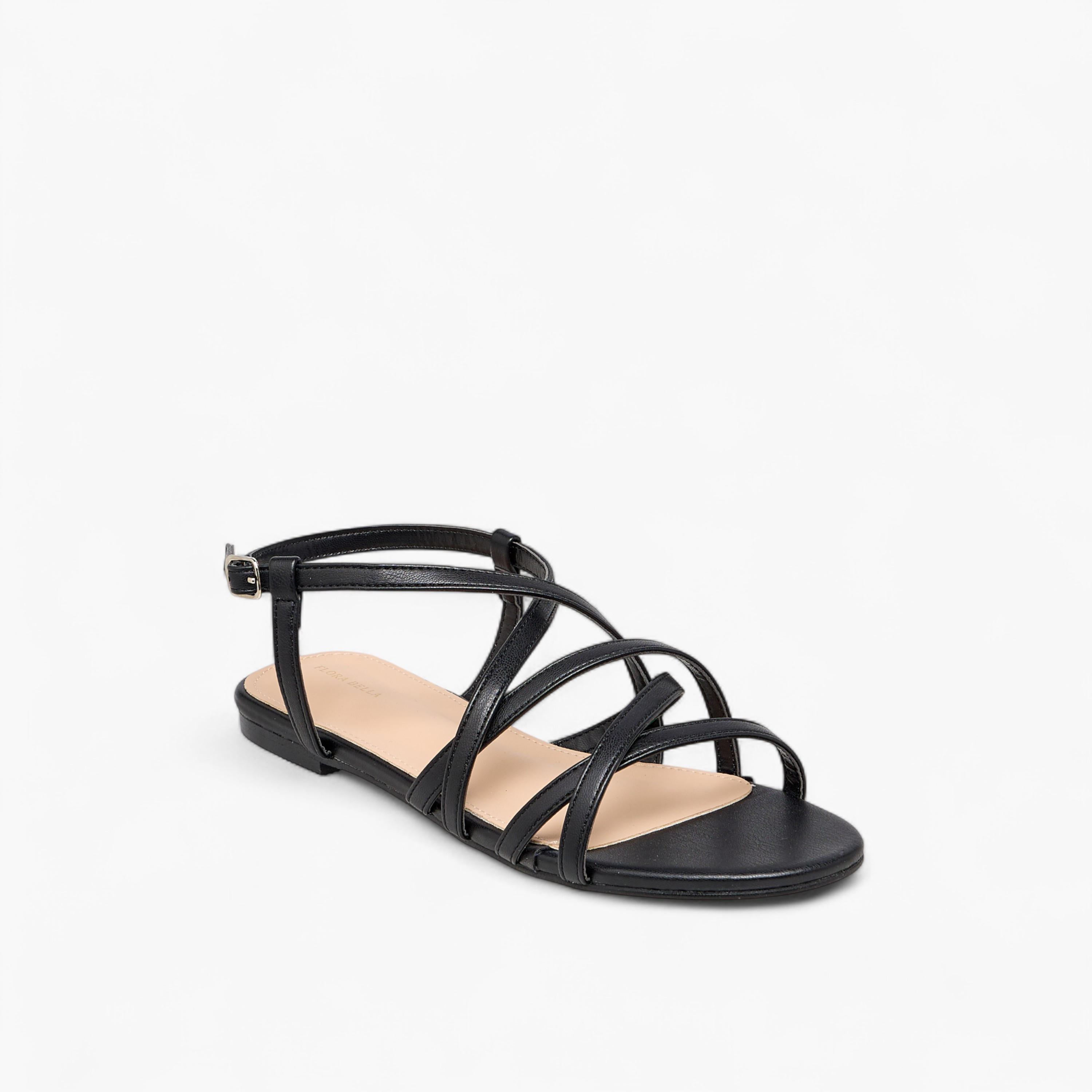 Flora Bella Solid Criss Cross Sandals with Buckle Closure-women-shoes-flats-sandals-image-2