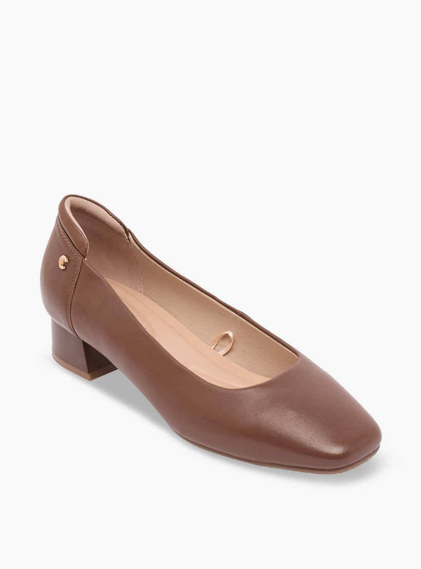 حذاء جلد سهل الارتداء سادة بكعب سميك من لو كونفورت -women-shoes-heels-image-2