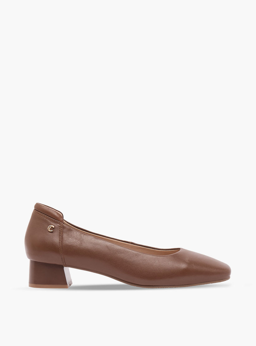 حذاء جلد سهل الارتداء سادة بكعب سميك من لو كونفورت -women-shoes-heels-image-3