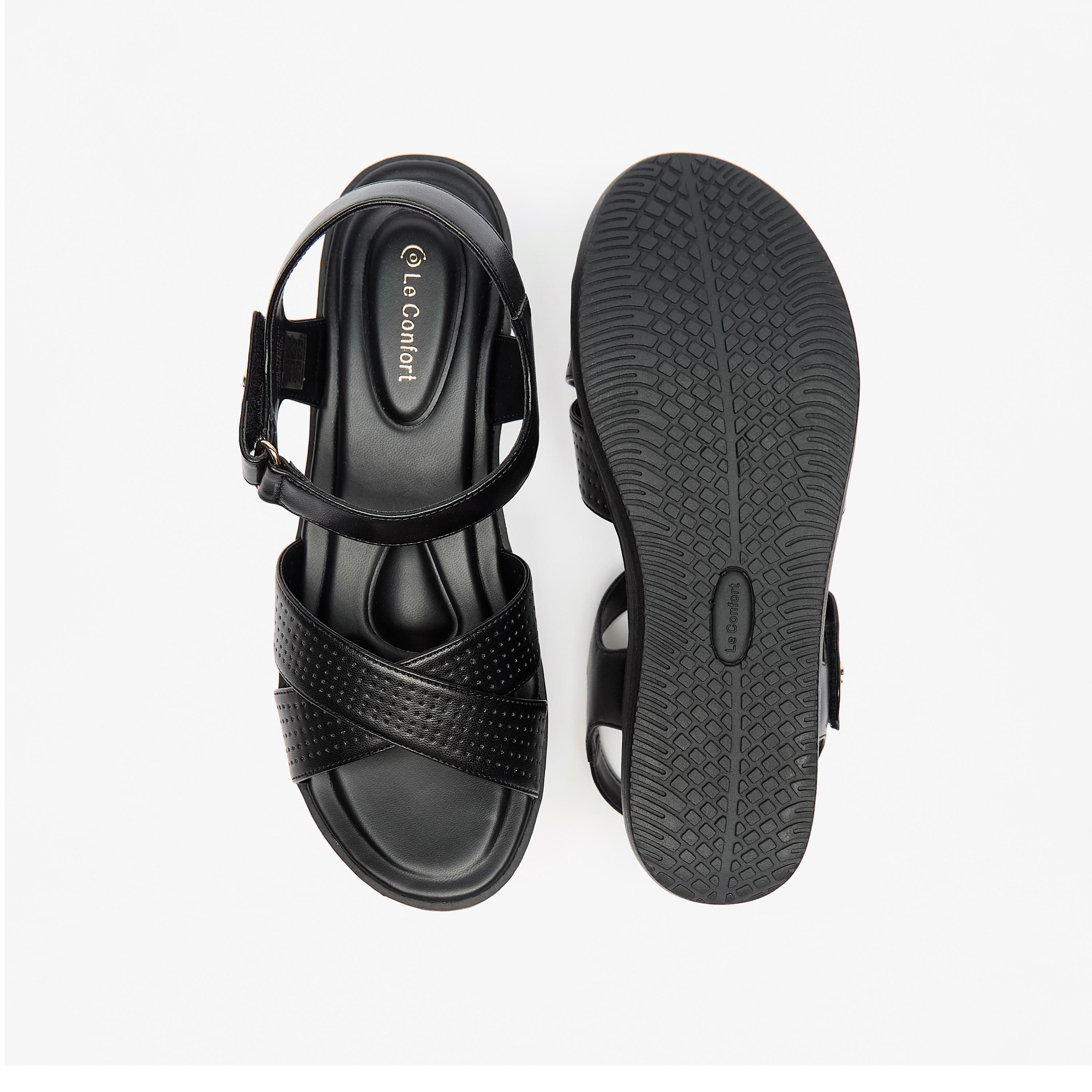 Le Confort Cross Strap Sandals with Hook and Loop Closure-women-shoes-flats-sandals-image-4