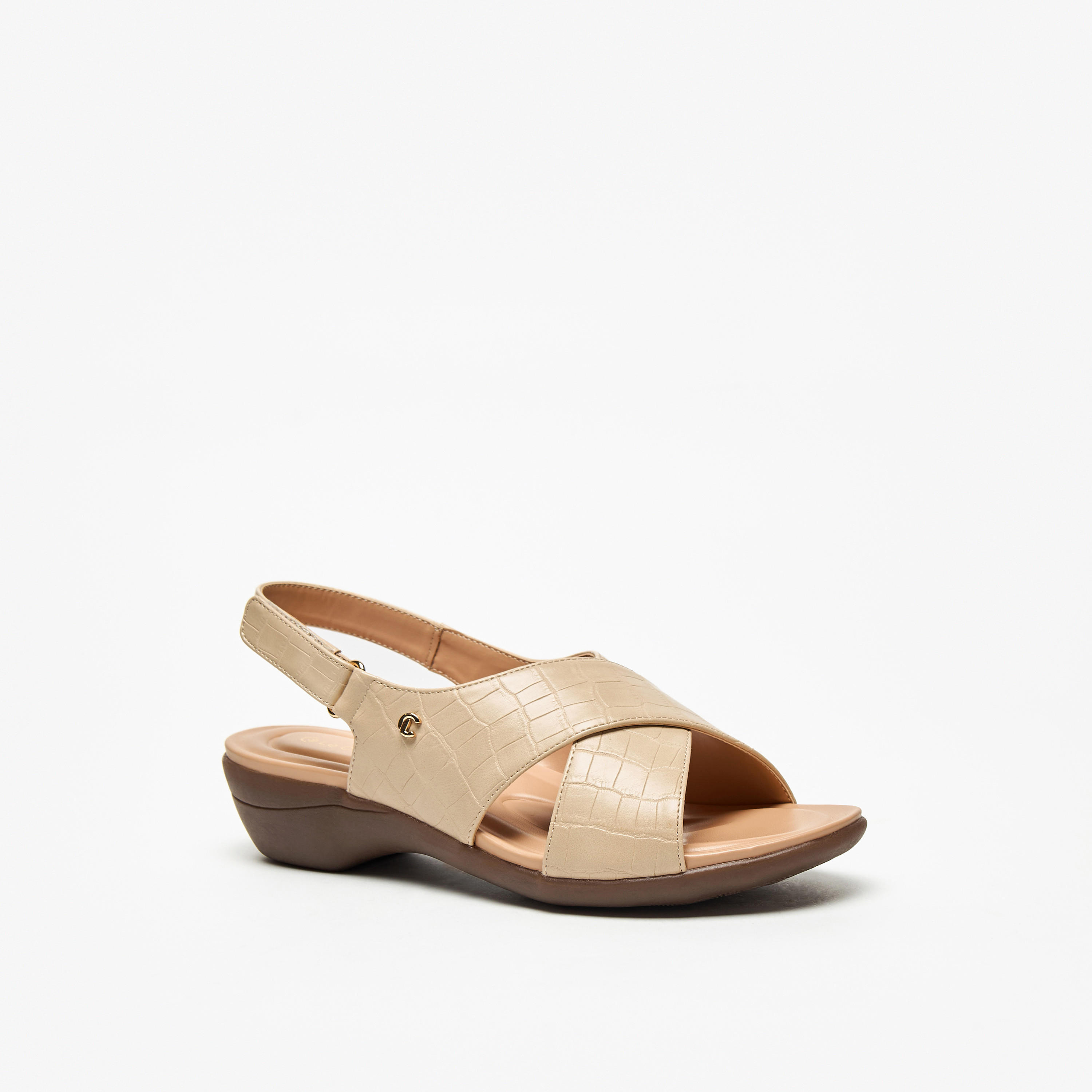 Le Confort Women's Textured Cross-Strap Sandals with Hook and Loop Closure-women-shoes-sandals-heeled-image-1