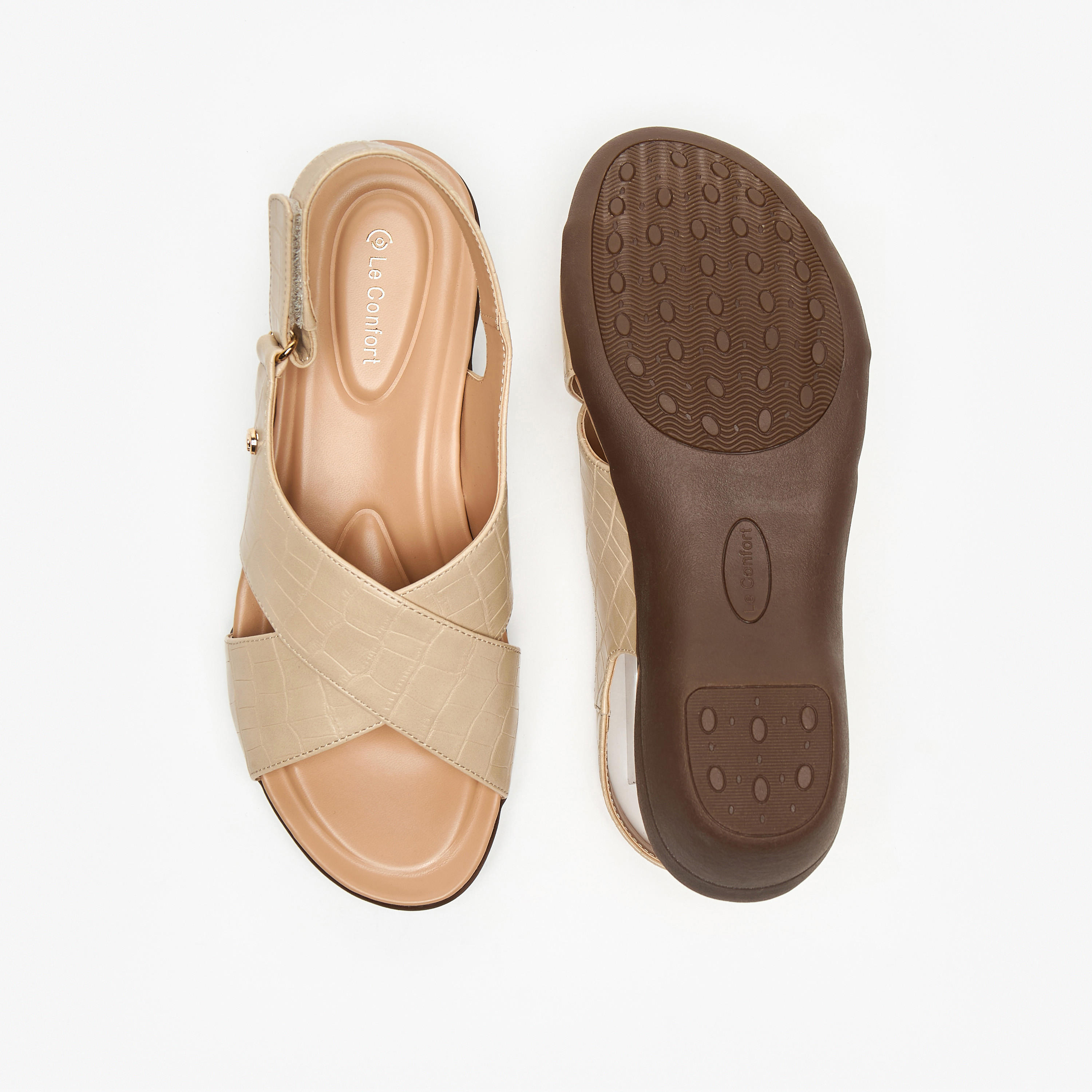 Le Confort Women's Textured Cross-Strap Sandals with Hook and Loop Closure-women-shoes-sandals-heeled-image-4