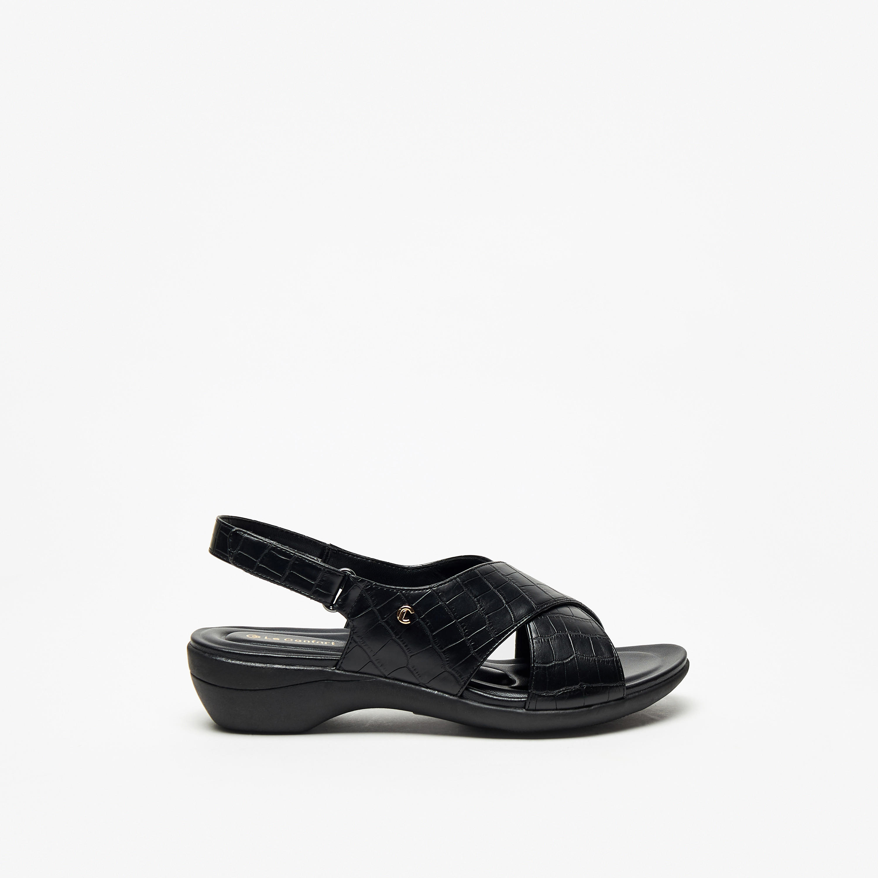 Le Confort Women's Textured Cross-Strap Sandals with Hook and Loop Closure-women-shoes-sandals-heeled-image-9