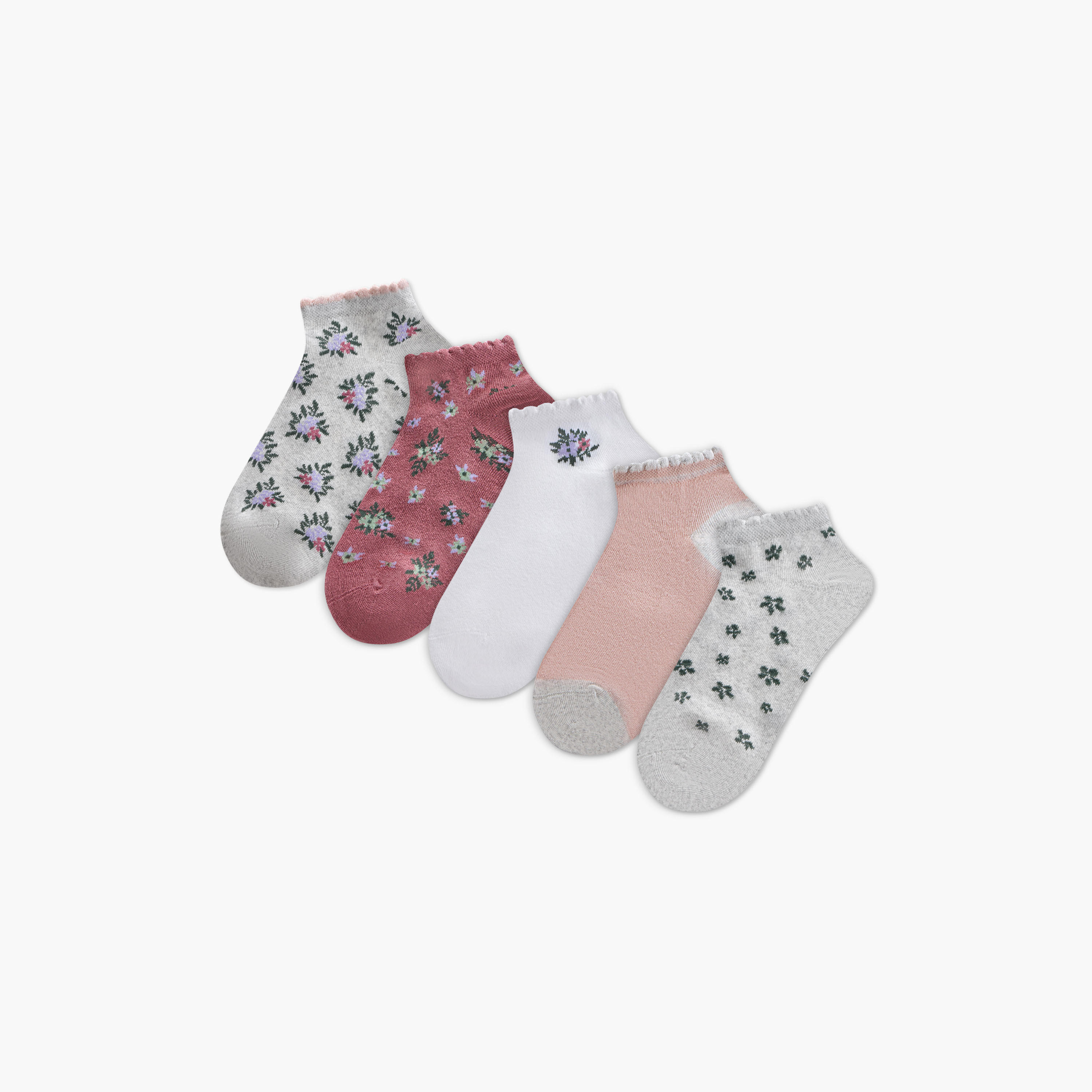 Flora Bella Floral Print Ankle Length Socks - Set of 5-women-socksandstockings-image-1