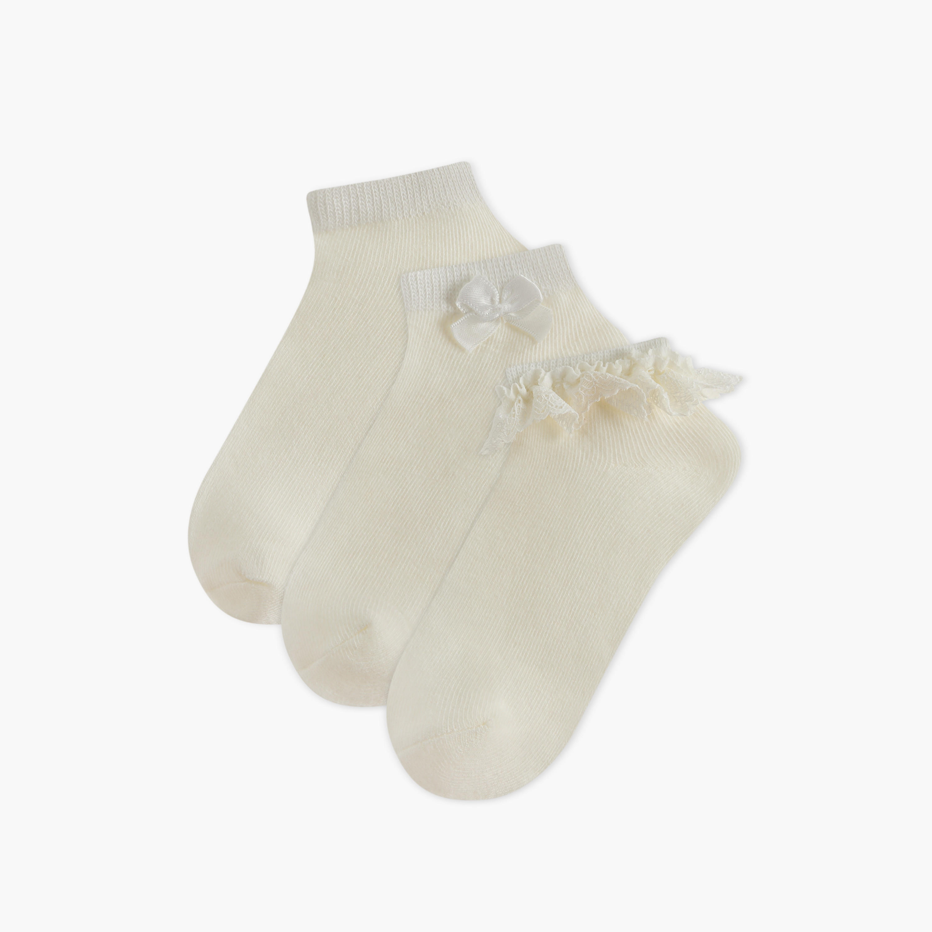 Little Missy Ribbed Non-Terry Ankle Length Socks - Set of 3-girls-accessories-socks-image-1