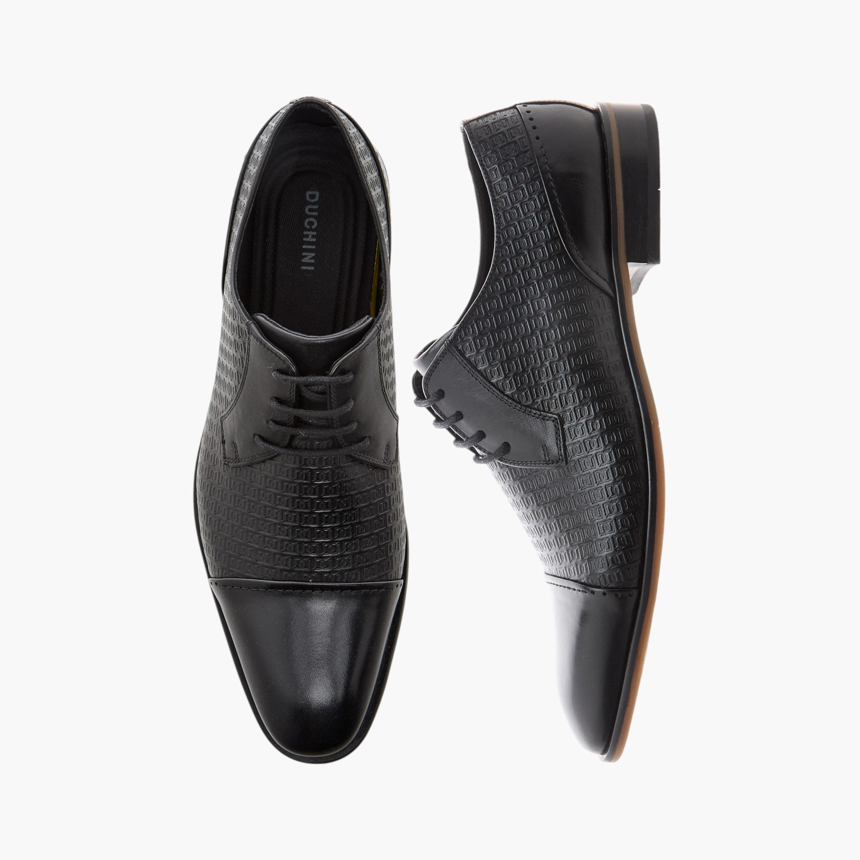 Duchini Men's Textured Derby Shoes with Lace-Up Closure-men-shoes-formalshoes-image-1