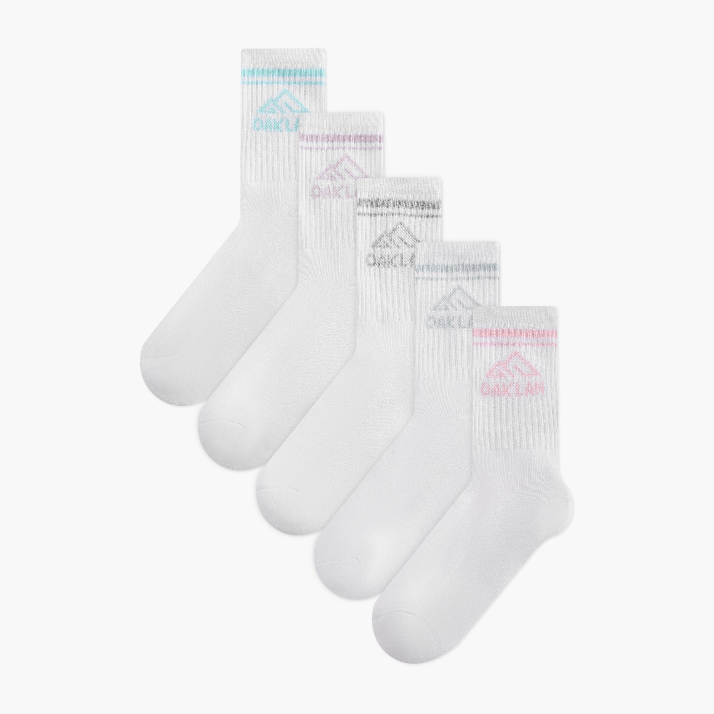جوارب مبطنة مضلعة بطول ربلة الساق من أوكلان من شو إكسبرس - طقم من 5 أزواج-girls-accessories-socks-image-1