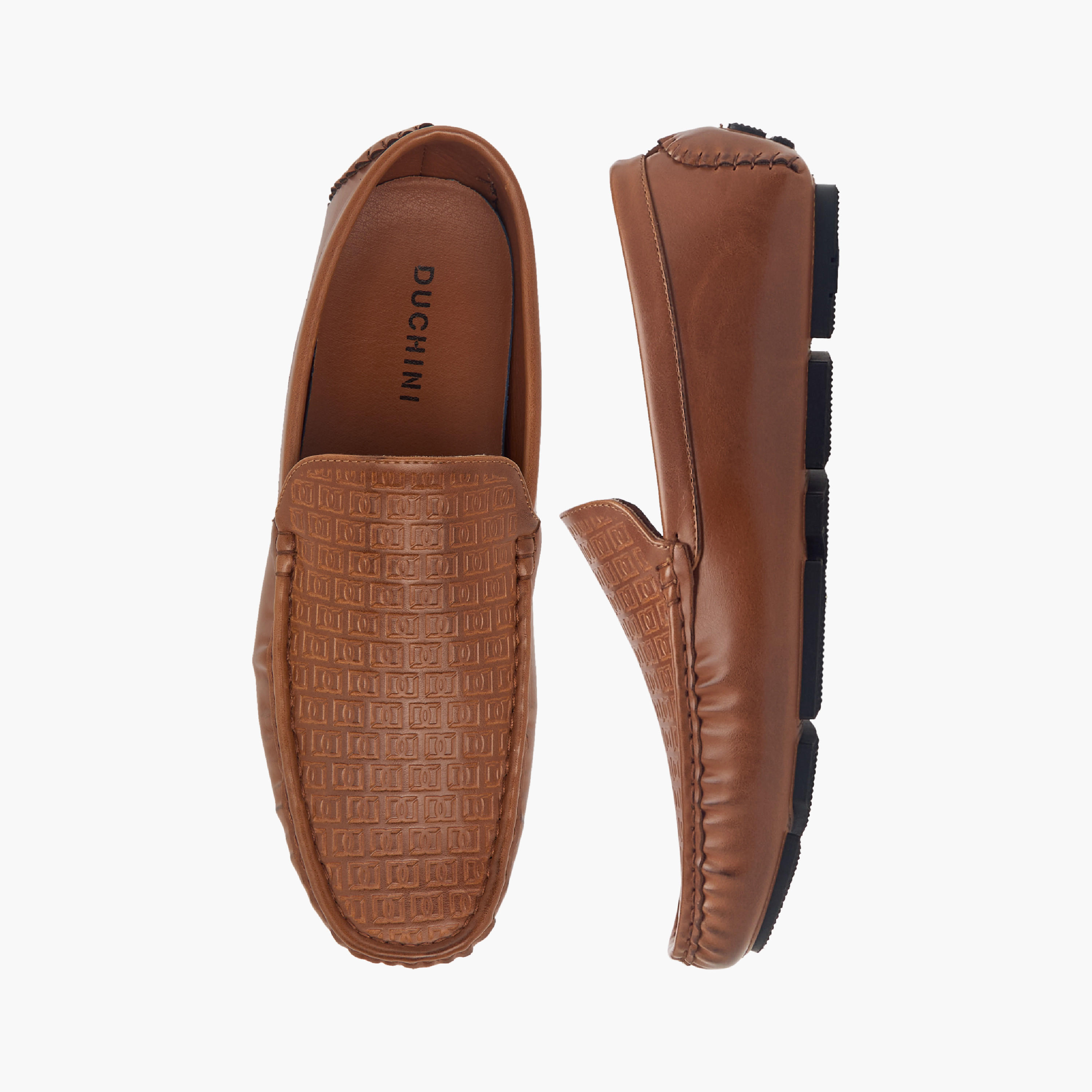 Duchini Men's Monogram Textured Slip-On Moccasins-men-shoes-loafersandmoccasins-image-1
